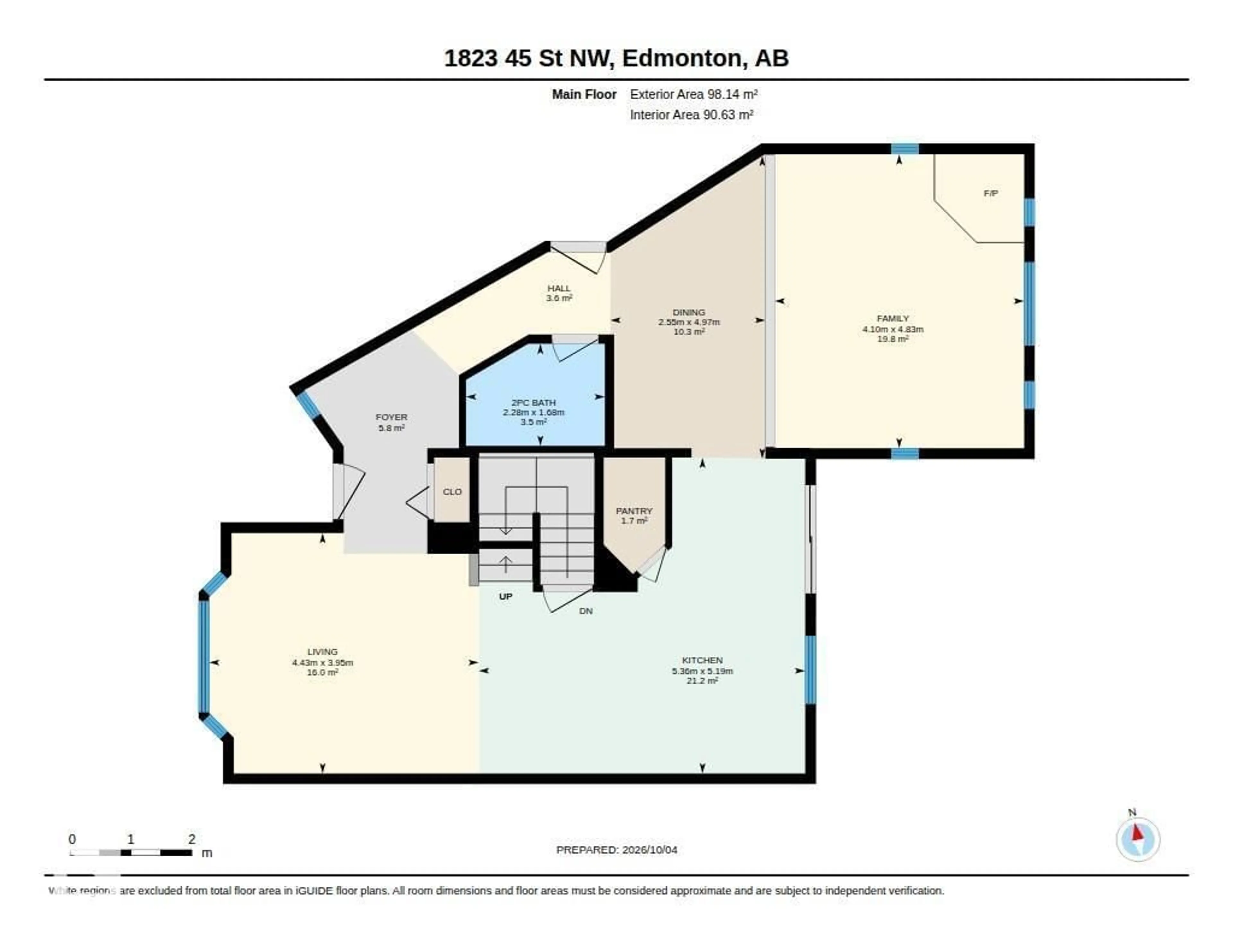 Floor plan for NW - 1823 45 ST, Edmonton Alberta T6L2S6