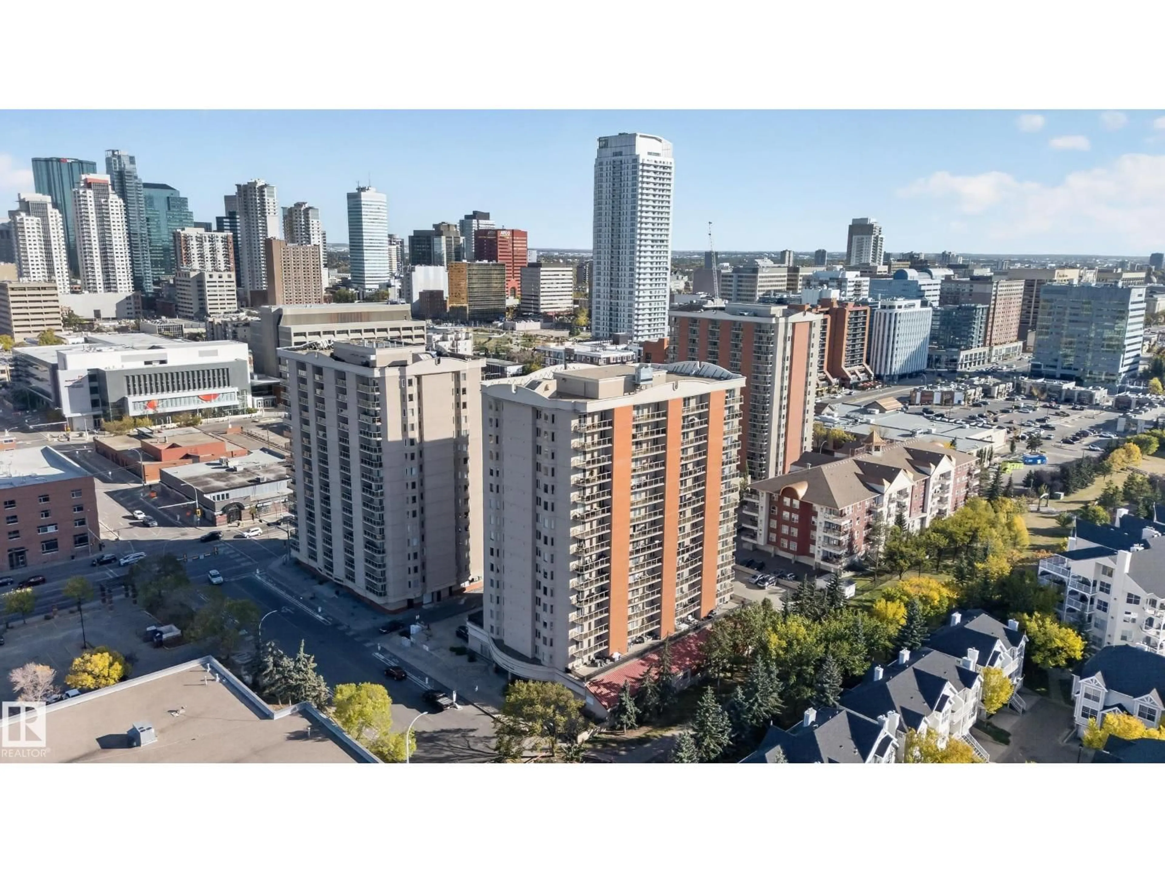 A pic from outside/outdoor area/front of a property/back of a property/a pic from drone, city buildings view from balcony for 1106 10909 103 AV NW, Edmonton Alberta T5K2W7