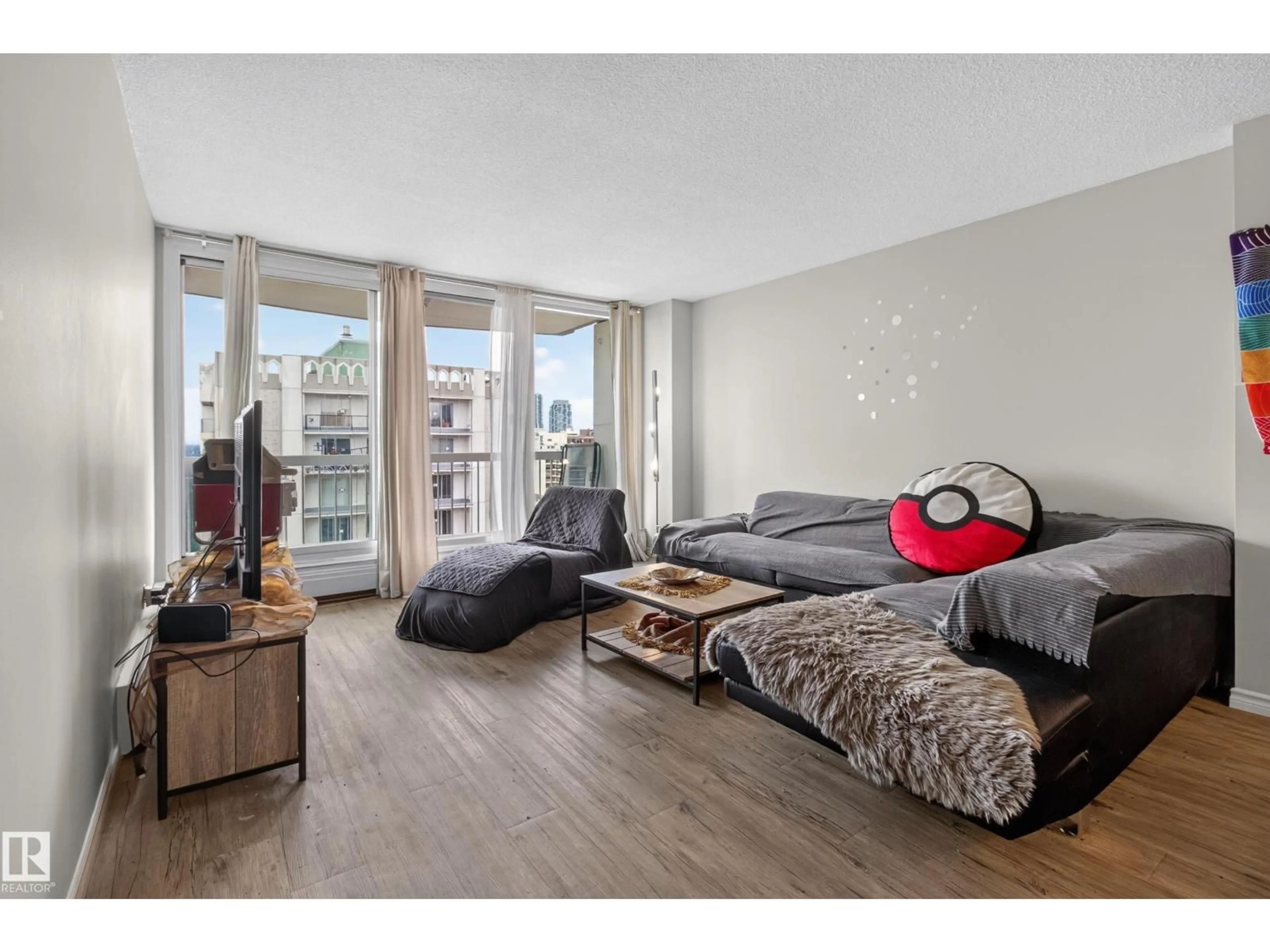Bedroom with bed, wood/laminate floor for 1704 - 9835 113 ST, Edmonton Alberta T5K1N4