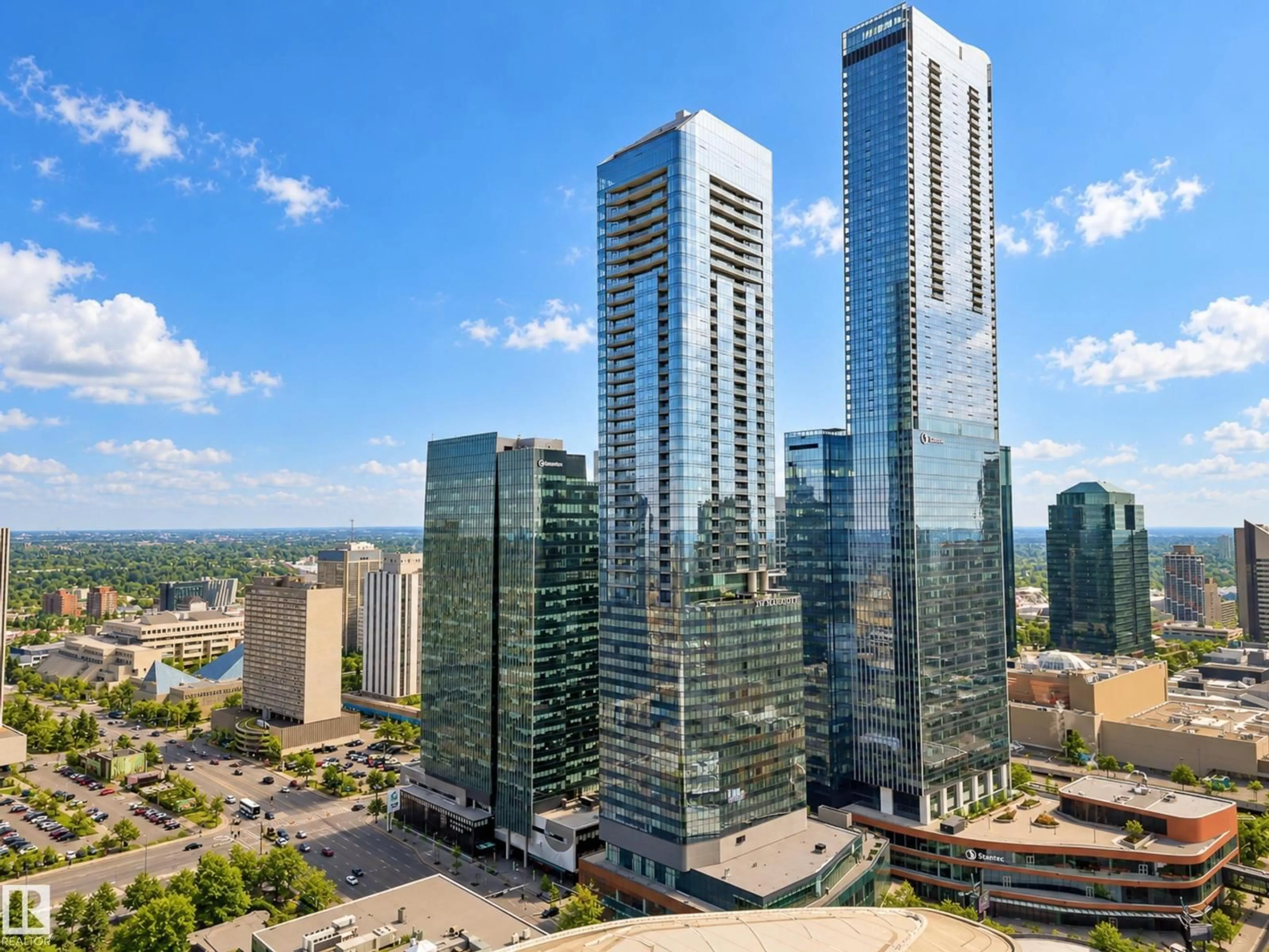 A pic from outside/outdoor area/front of a property/back of a property/a pic from drone, city buildings view from balcony for 10360 - 4206 102 ST NW, Edmonton Alberta T5J0K6