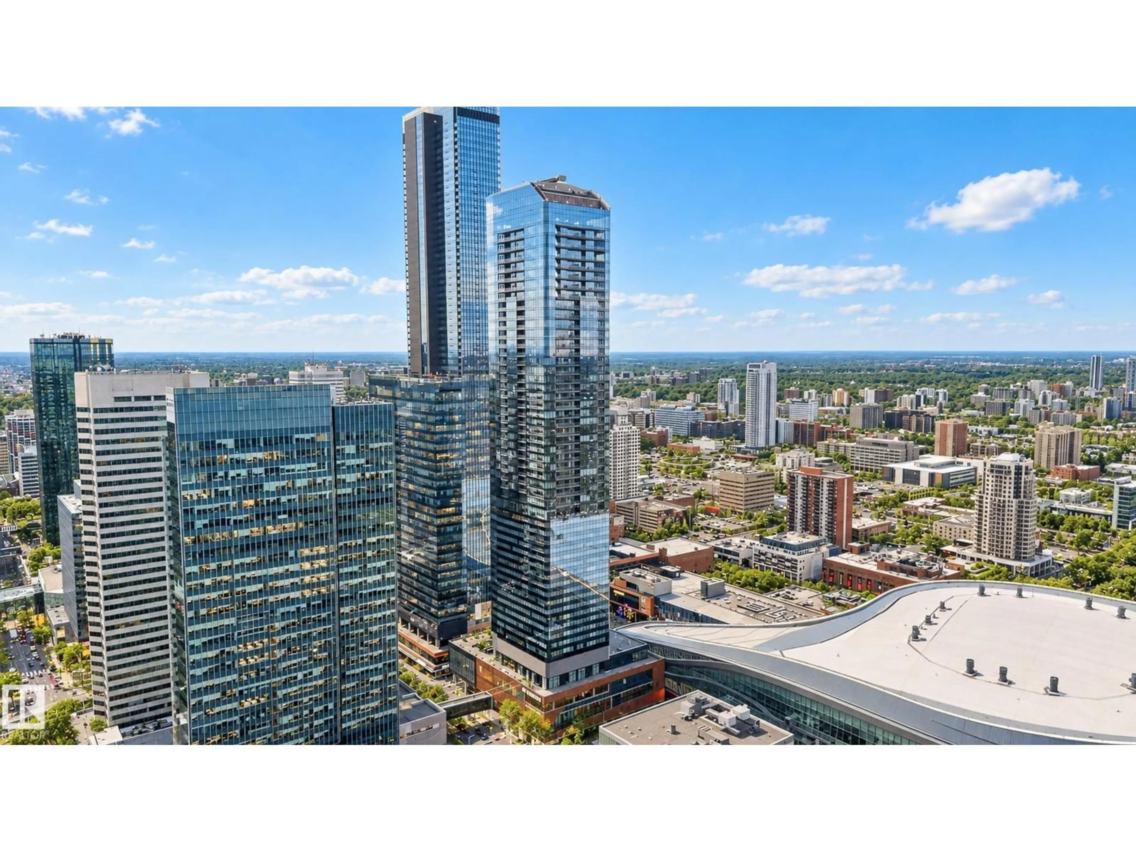 A pic from outside/outdoor area/front of a property/back of a property/a pic from drone, city buildings view from balcony for 10360 - 4206 102 ST NW, Edmonton Alberta T5J0K6