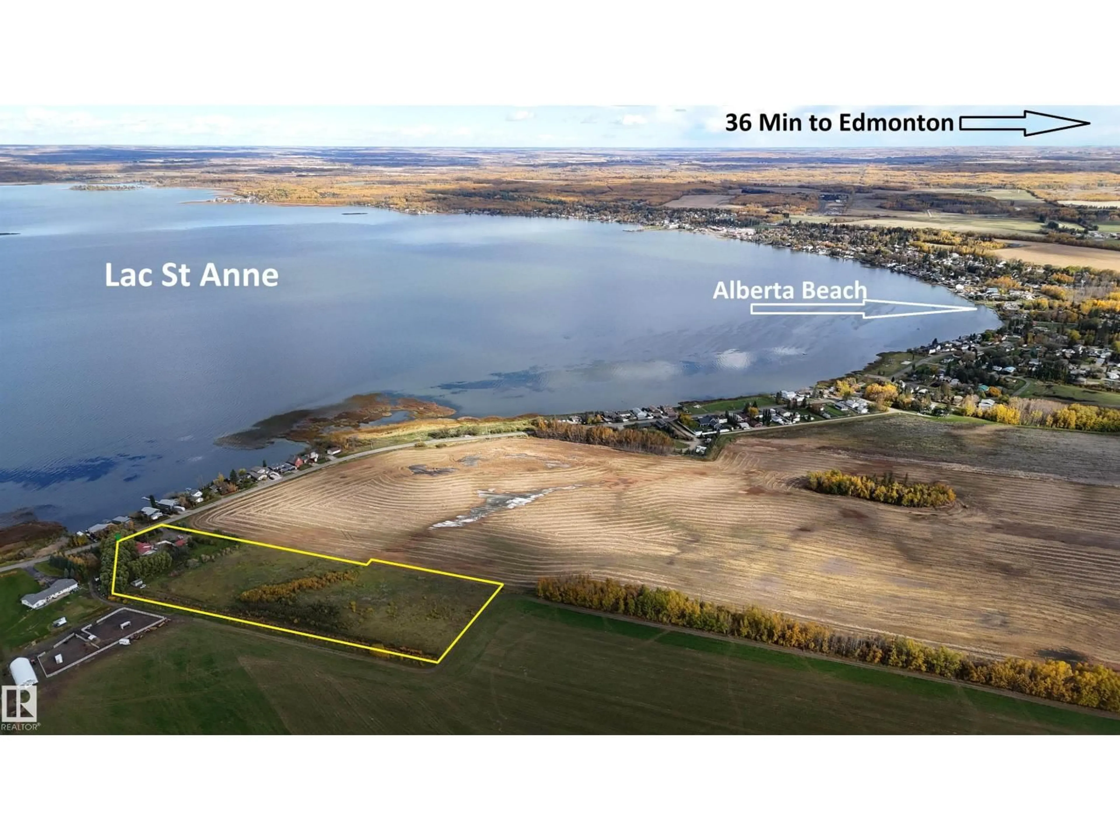 A pic from outside/outdoor area/front of a property/back of a property/a pic from drone, water/lake/river/ocean view for 3327 STE. ANNE TR, Rural Lac Ste. Anne County Alberta T4B4C6