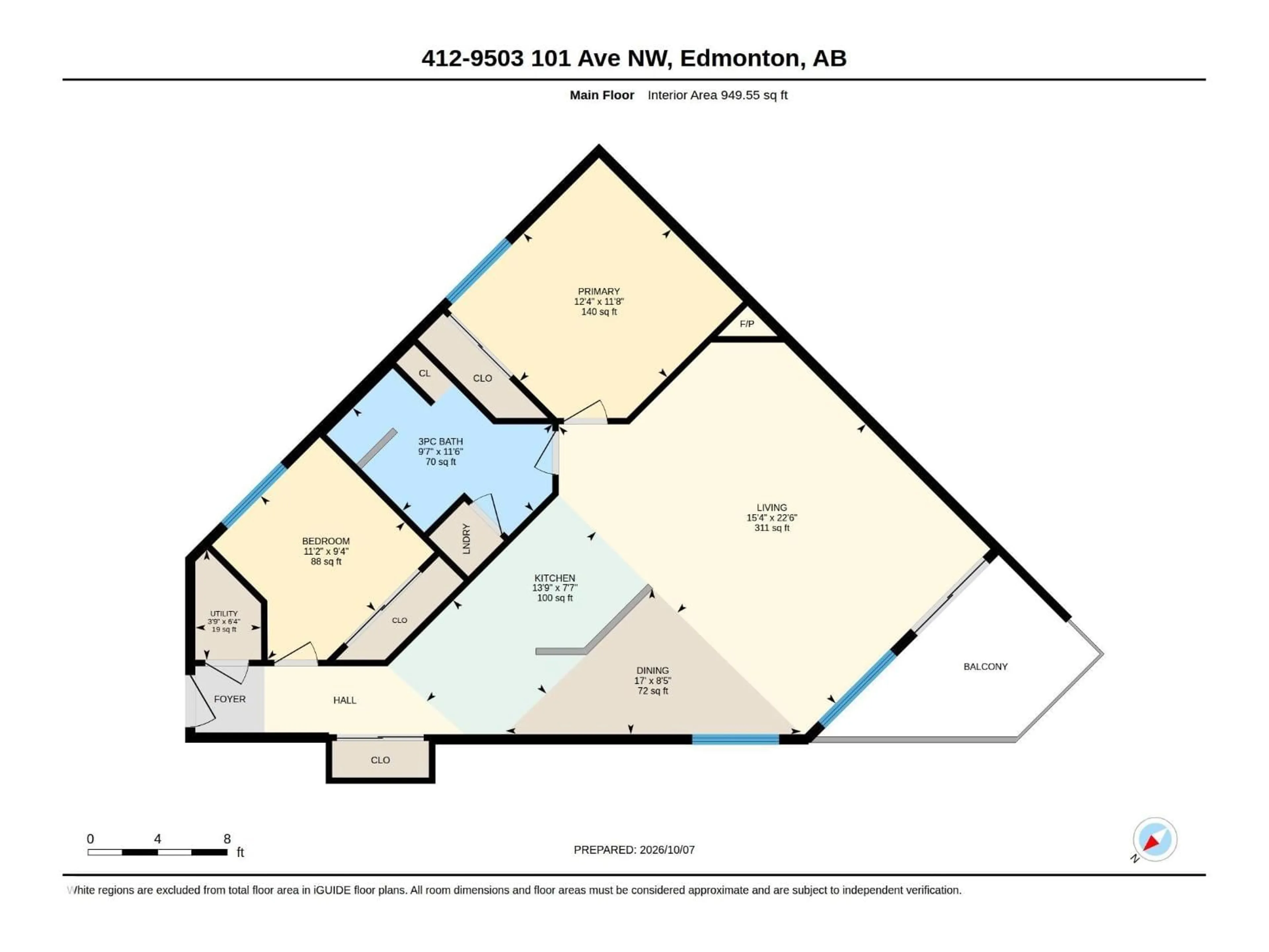 Floor plan for #412 - 9503 101 AV, Edmonton Alberta T5H4R1