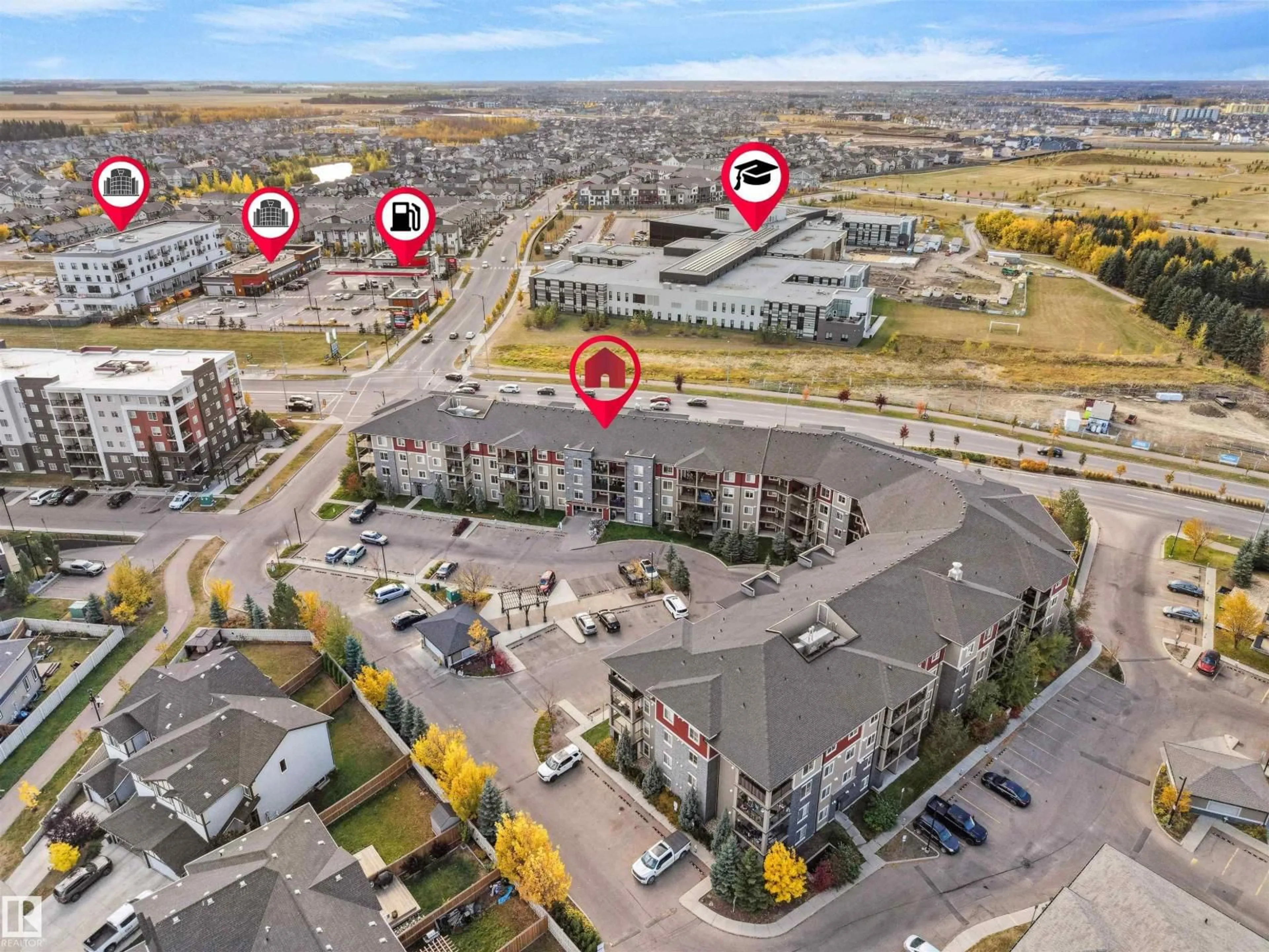 A pic from outside/outdoor area/front of a property/back of a property/a pic from drone, street for #119 - 3315 JAMES MOWATT TR, Edmonton Alberta T6W3L9