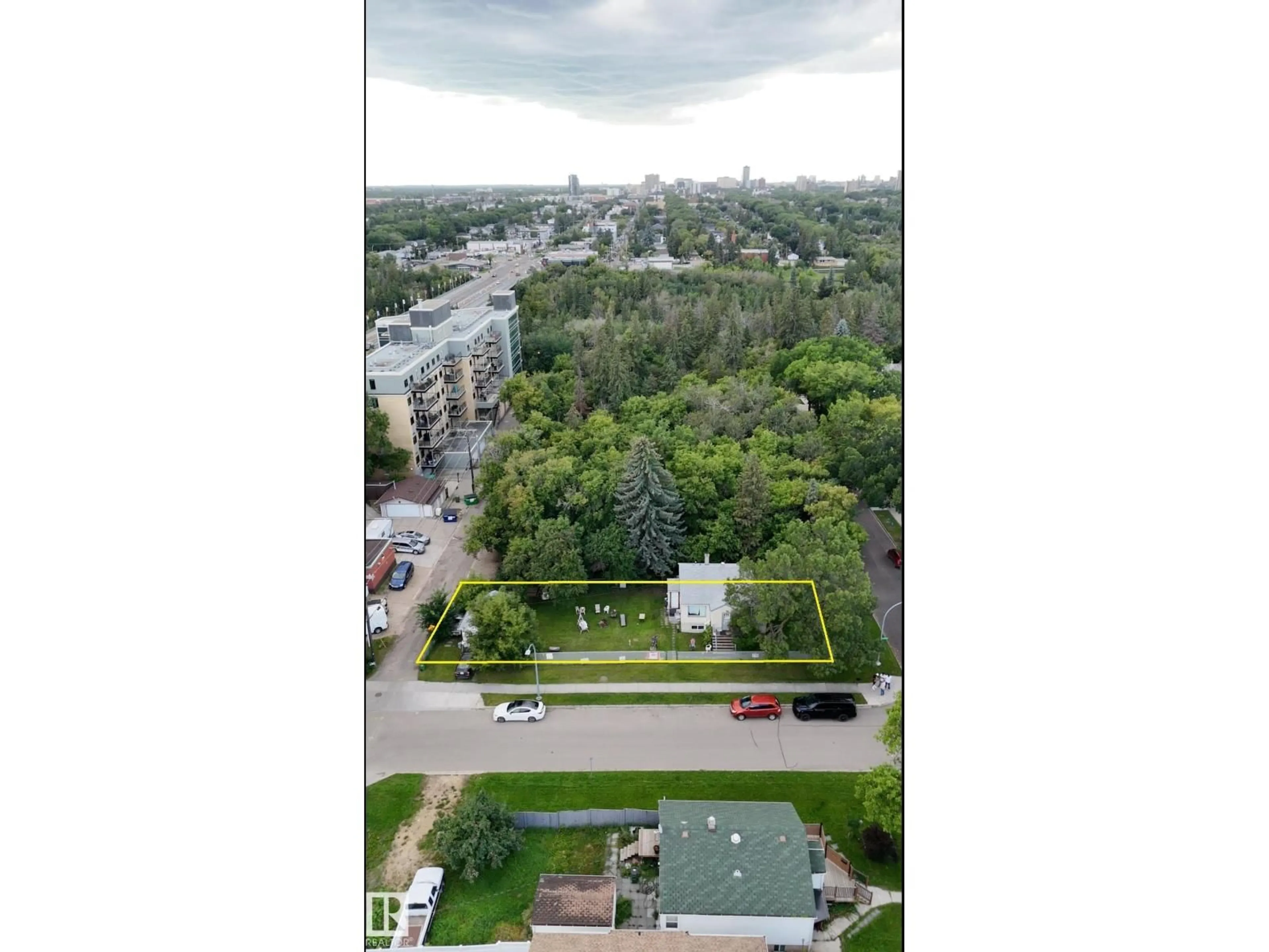 A pic from outside/outdoor area/front of a property/back of a property/a pic from drone, city buildings view from balcony for 8210 93 ST, Edmonton Alberta T6C3S7
