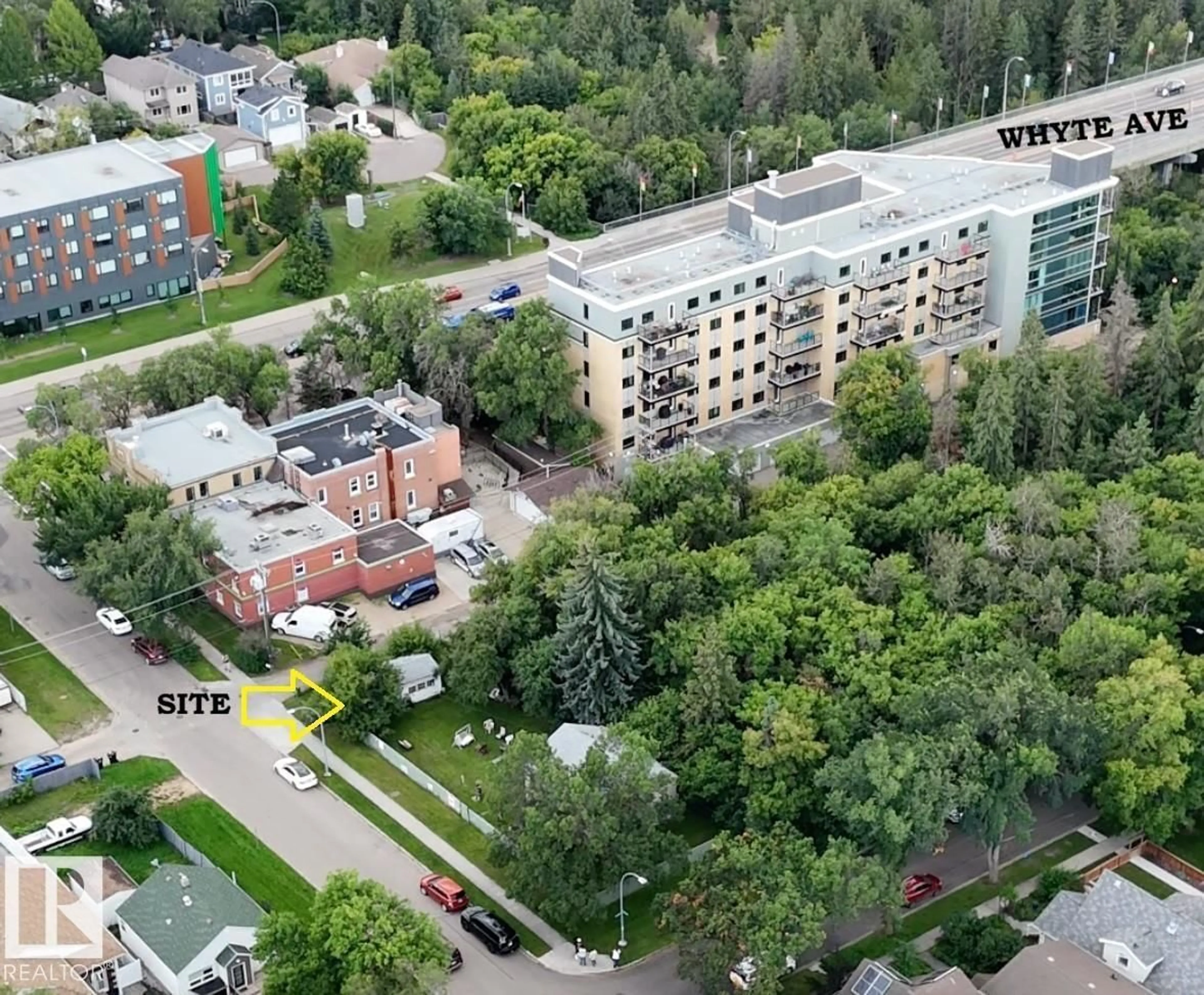 A pic from outside/outdoor area/front of a property/back of a property/a pic from drone, city buildings view from balcony for 8210 93 ST, Edmonton Alberta T6C3S7