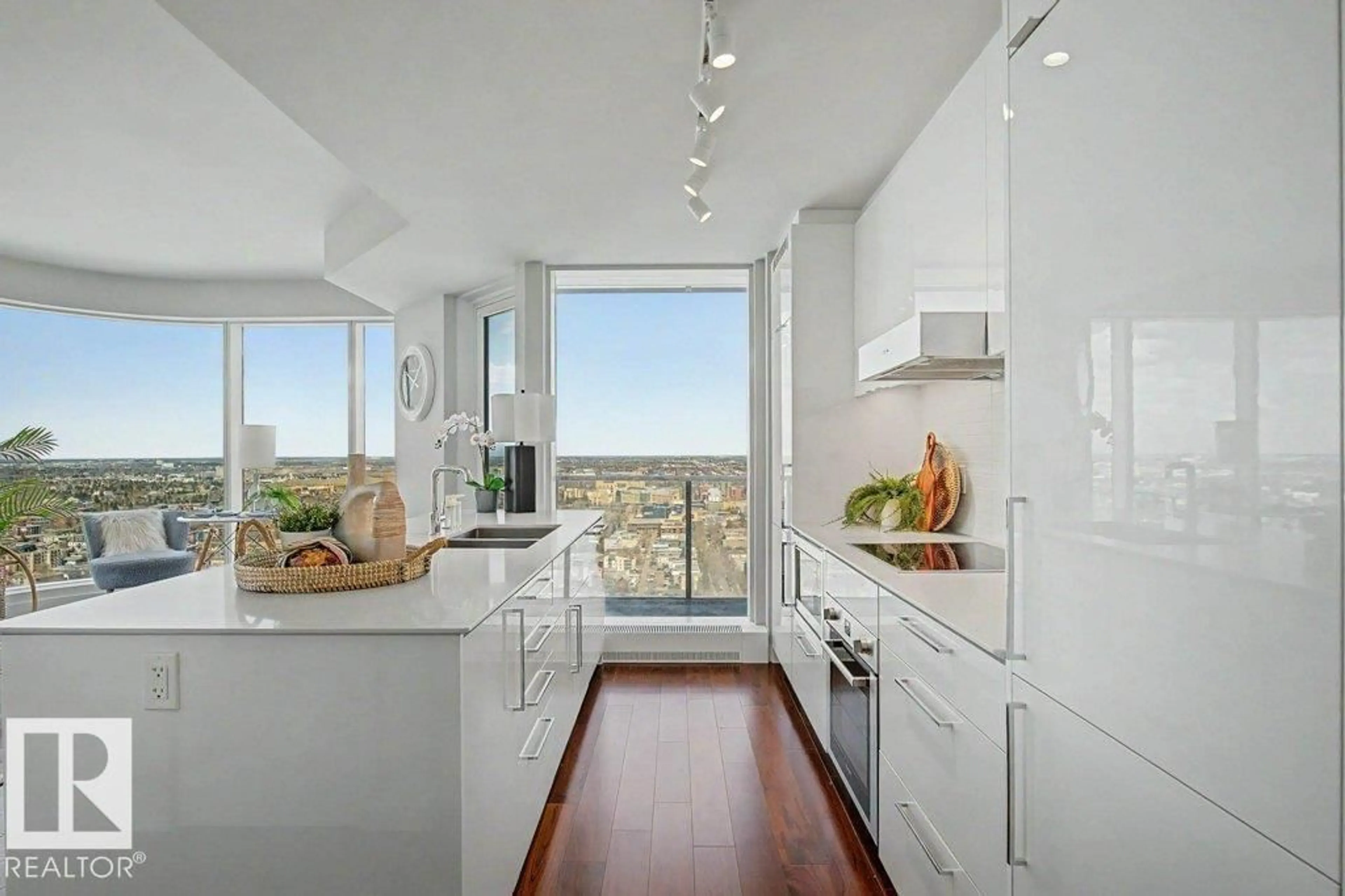 Contemporary kitchen, wood/laminate floor for 2601 102 ST NW, Edmonton Alberta T5J4Y8