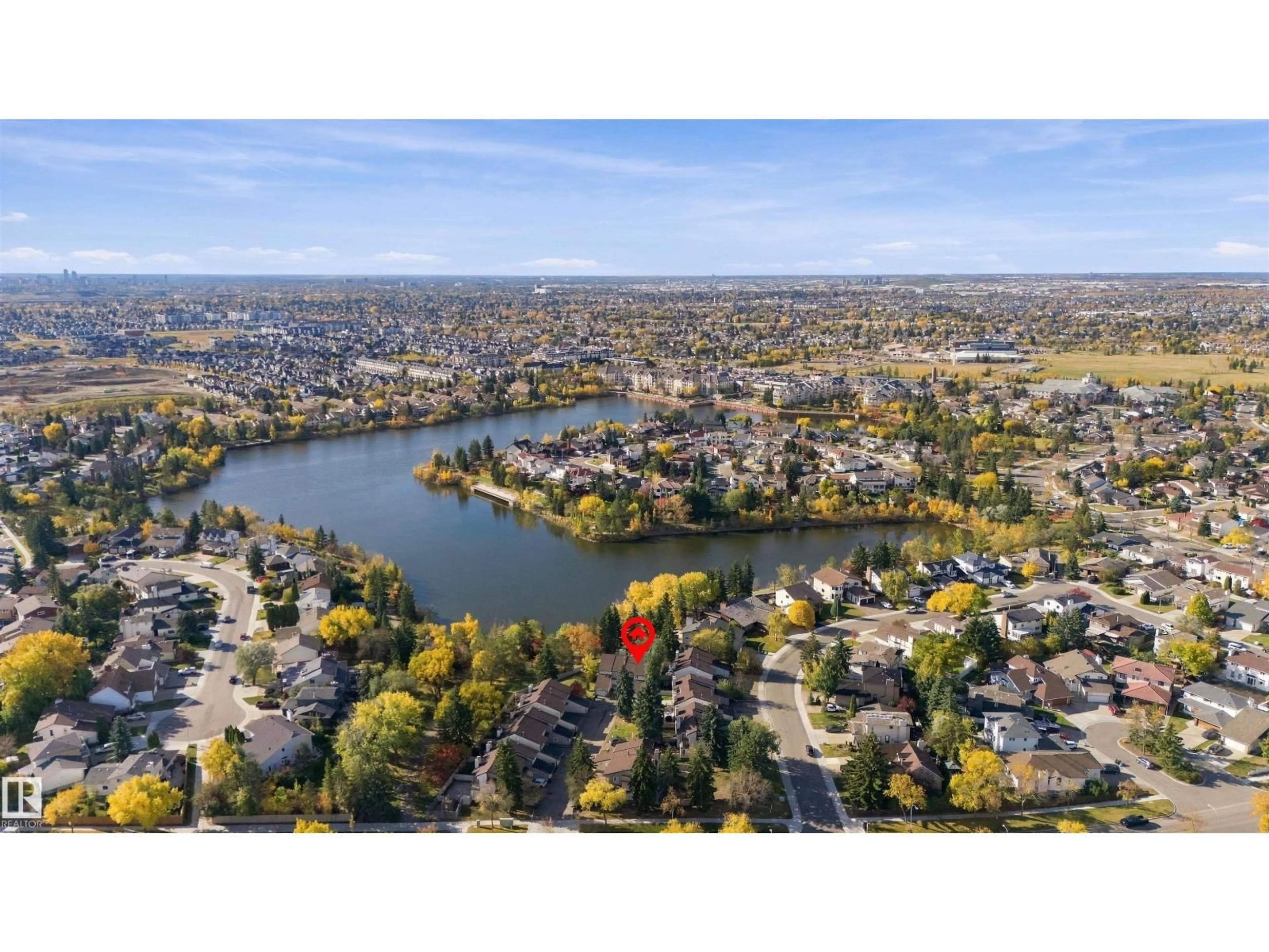 A pic from outside/outdoor area/front of a property/back of a property/a pic from drone, water/lake/river/ocean view for 10619 BEAUMARIS RD, Edmonton Alberta T5X5J5