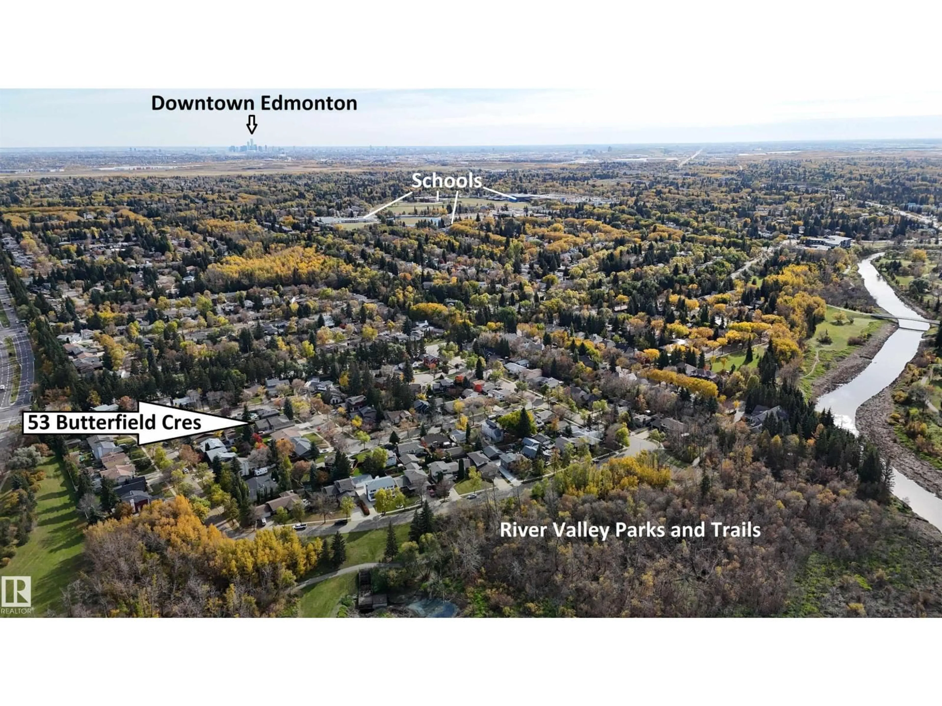 A pic from outside/outdoor area/front of a property/back of a property/a pic from drone, mountain view for 53 BUTTERFIELD CR, St. Albert Alberta T8N2W6