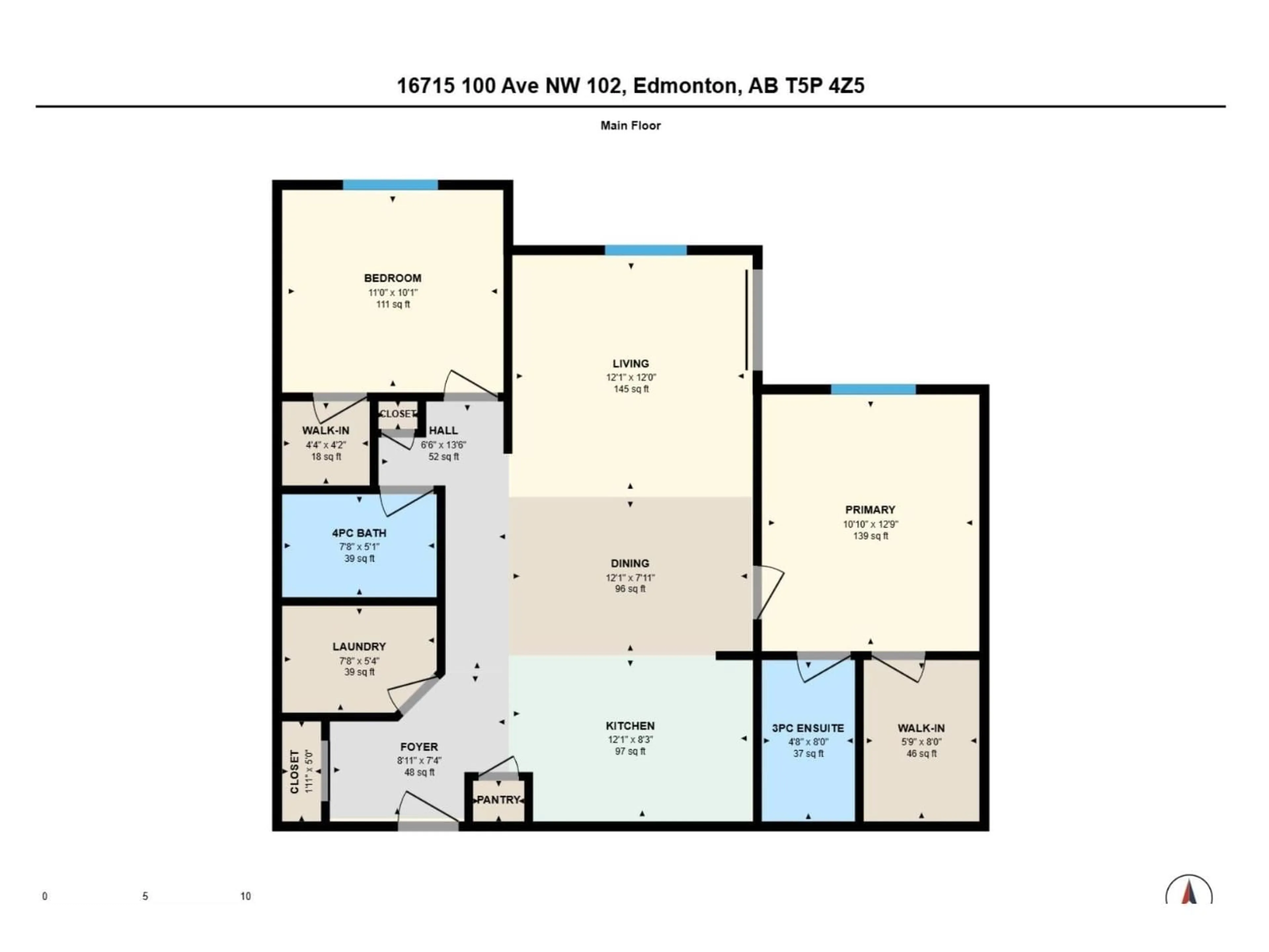 Floor plan for #102 - 16715 100 AV, Edmonton Alberta T5P4Z5