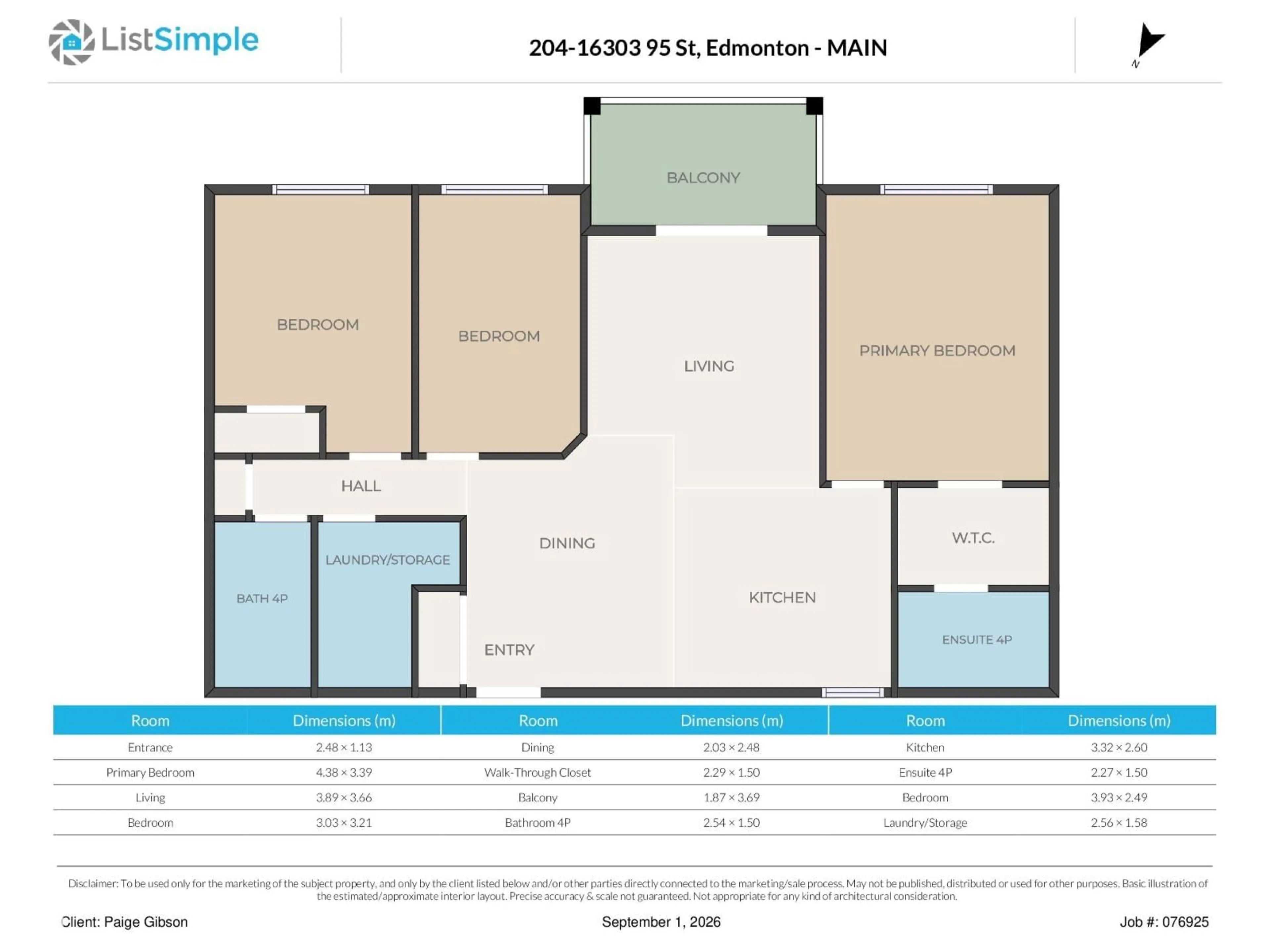 Floor plan for 204 - 16303 95 ST, Edmonton Alberta T5Z3V1