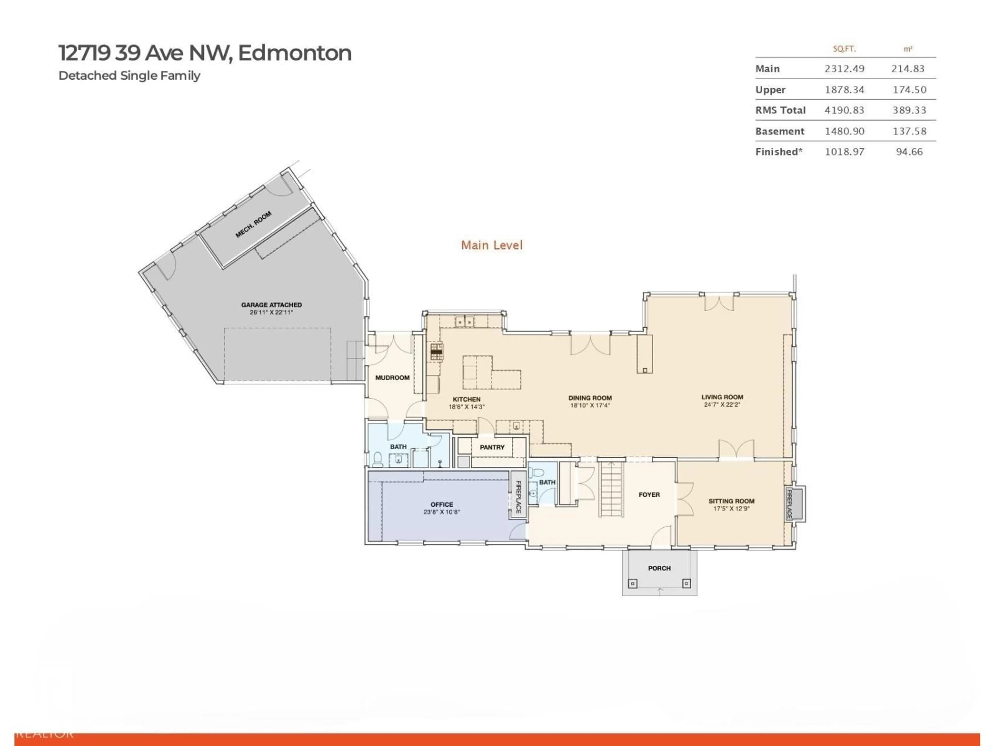 Floor plan for 12719 39 AV, Edmonton Alberta T6J0N3