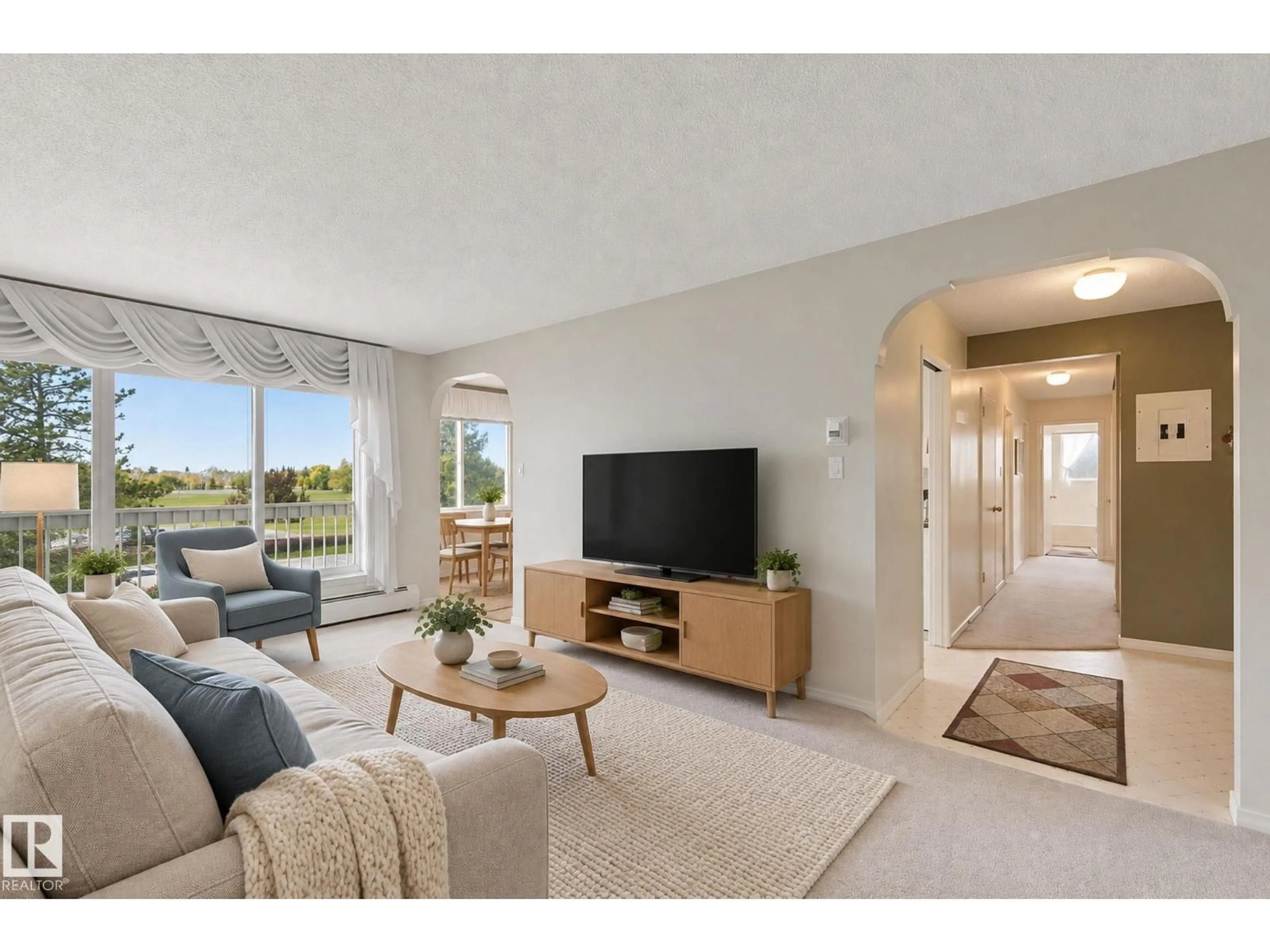 Living room with furniture, unknown for 306 Condo - 11460 40 AV NW, Edmonton Alberta T6J0R5