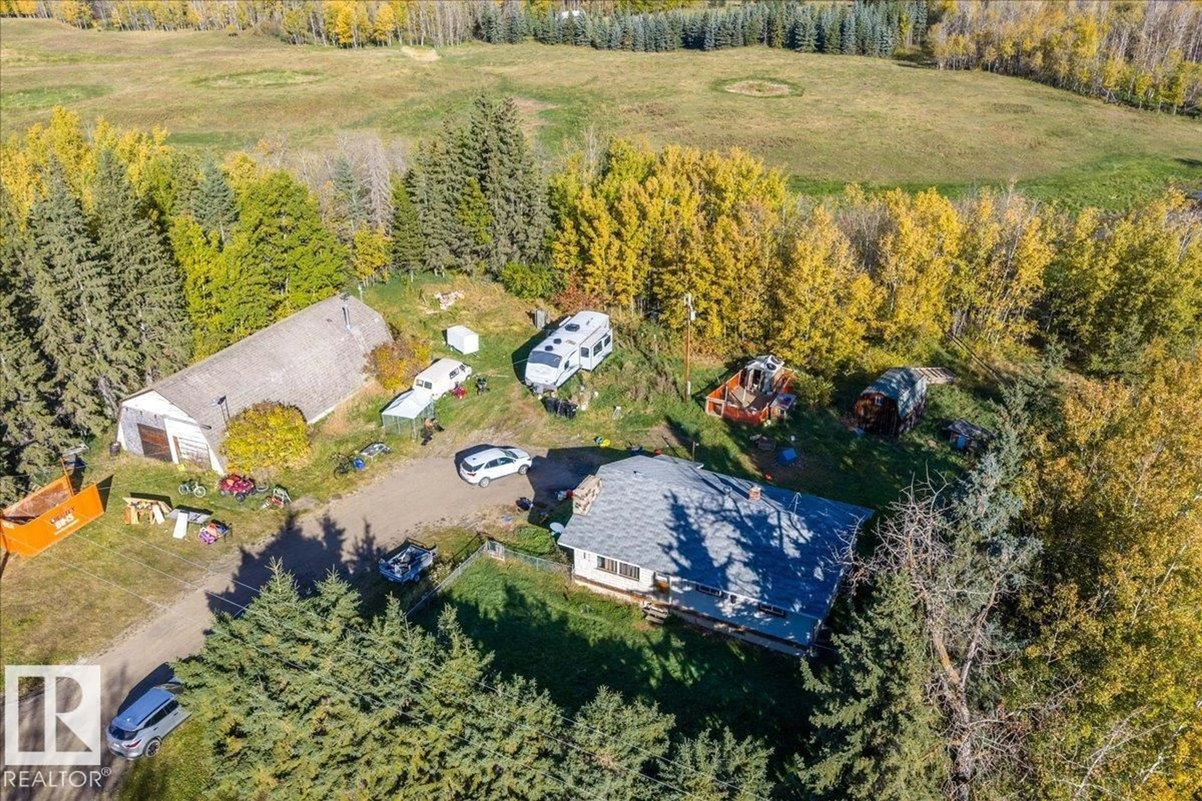 A pic from outside/outdoor area/front of a property/back of a property/a pic from drone, forest/trees view for 22164 TWP ROAD 512, Rural Strathcona County Alberta T8G1E8