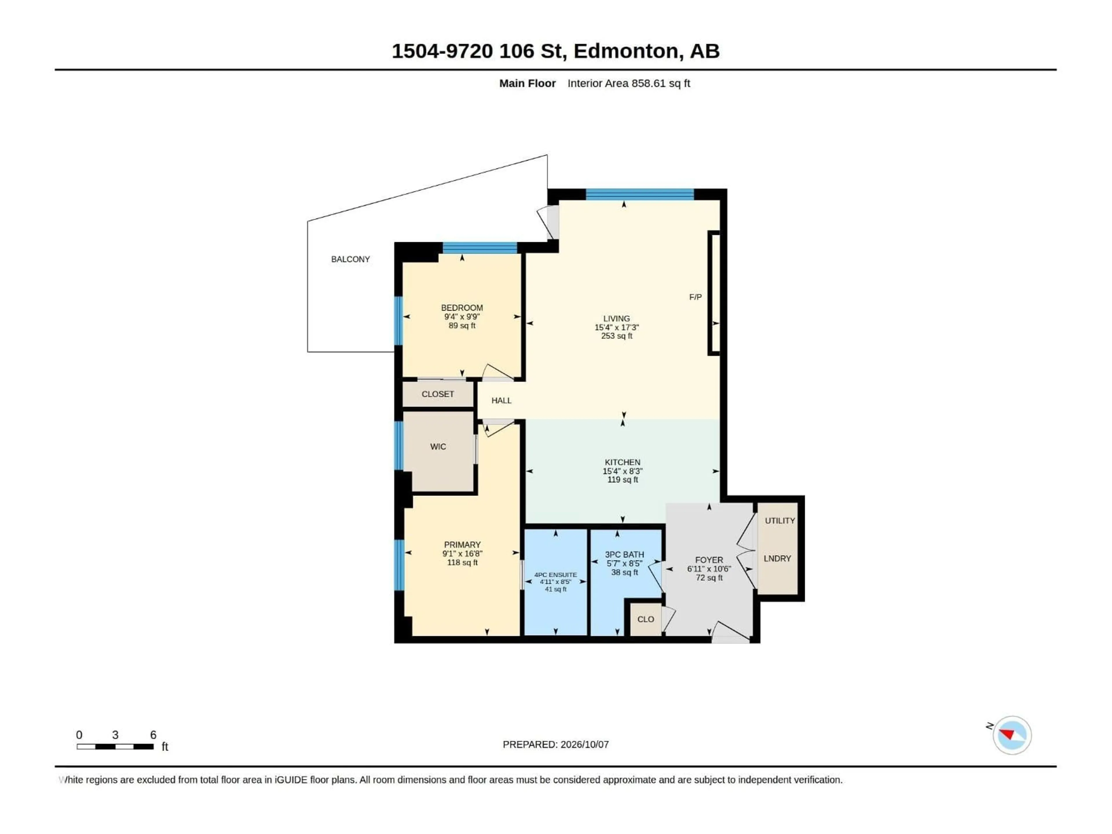 Floor plan for 1504 - 9720 106 ST, Edmonton Alberta T5K0K8