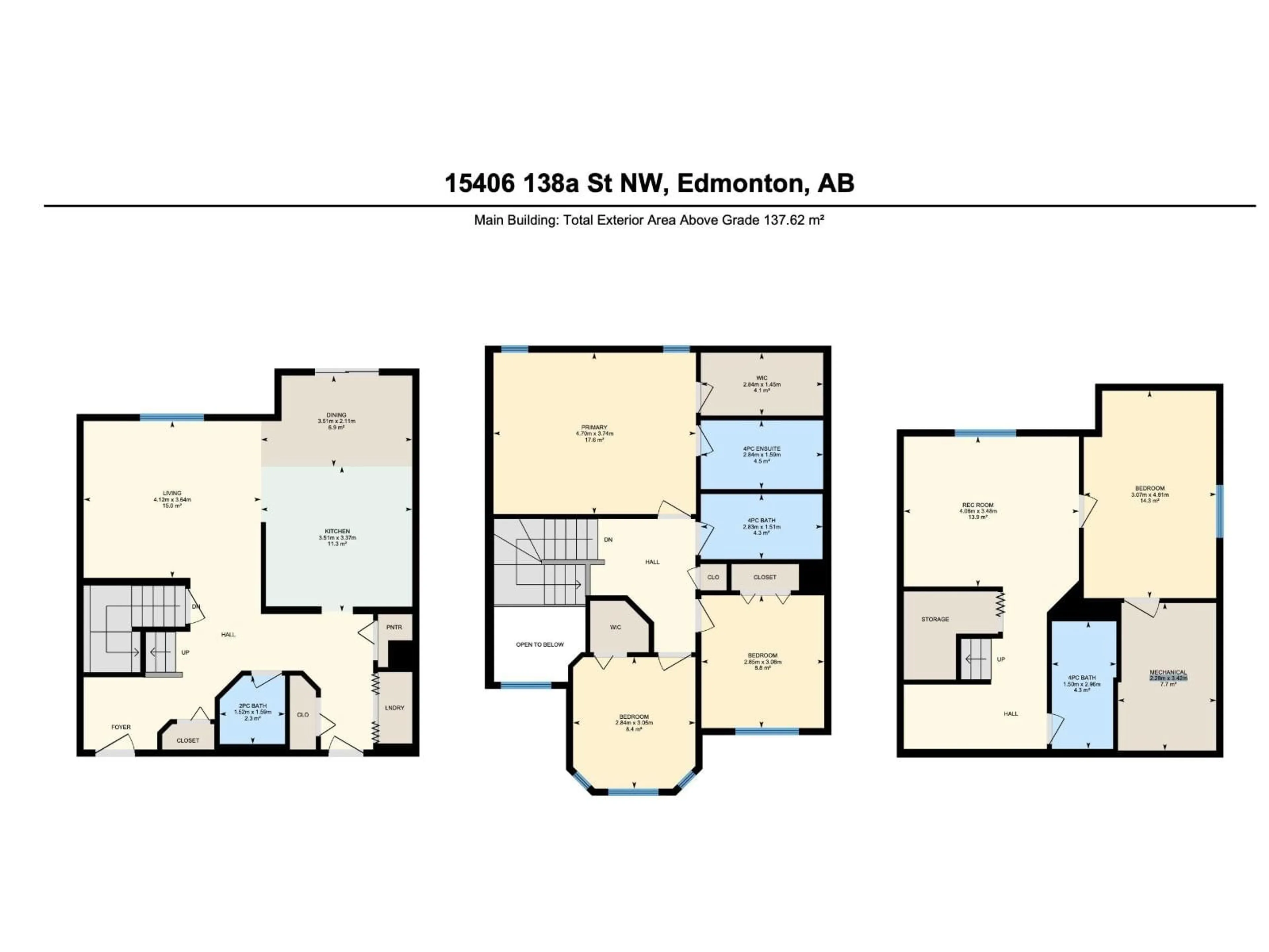 Floor plan for NW - 15406 138A ST, Edmonton Alberta T6V1P7
