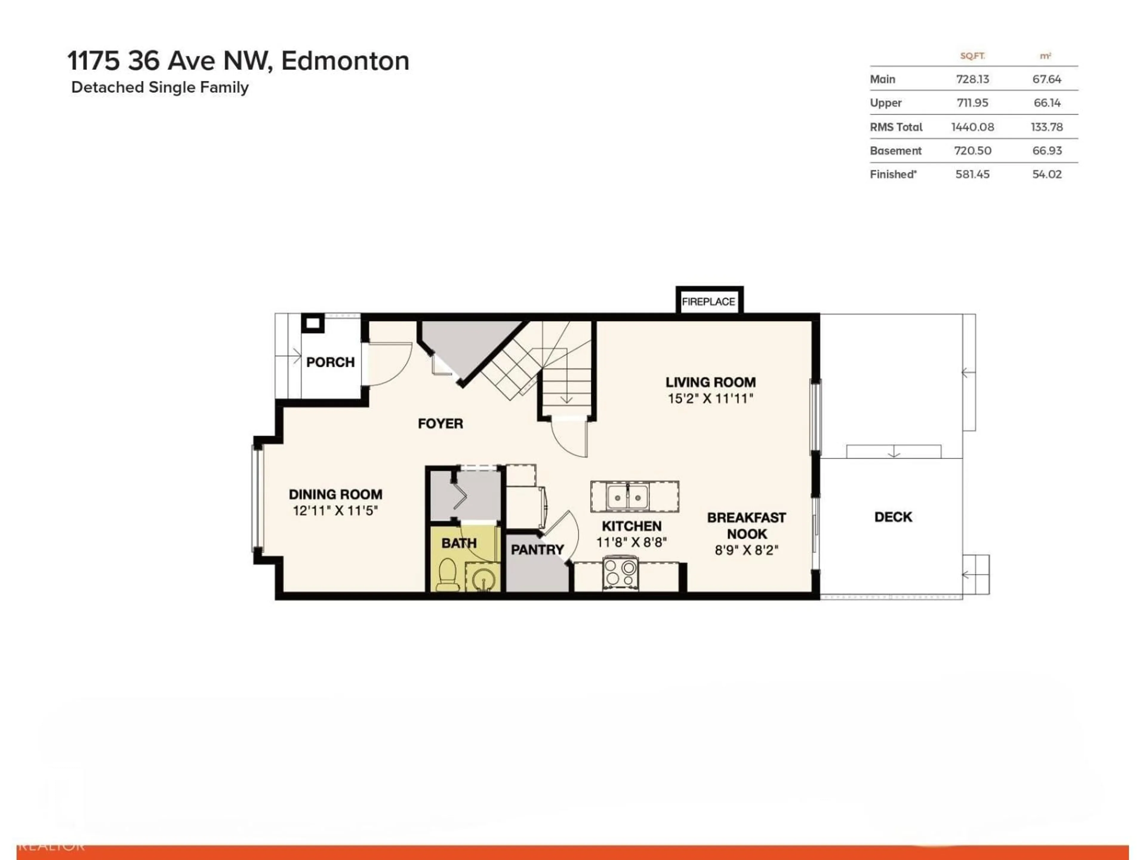Floor plan for 1175 36 AV NW, Edmonton Alberta T6T0G2