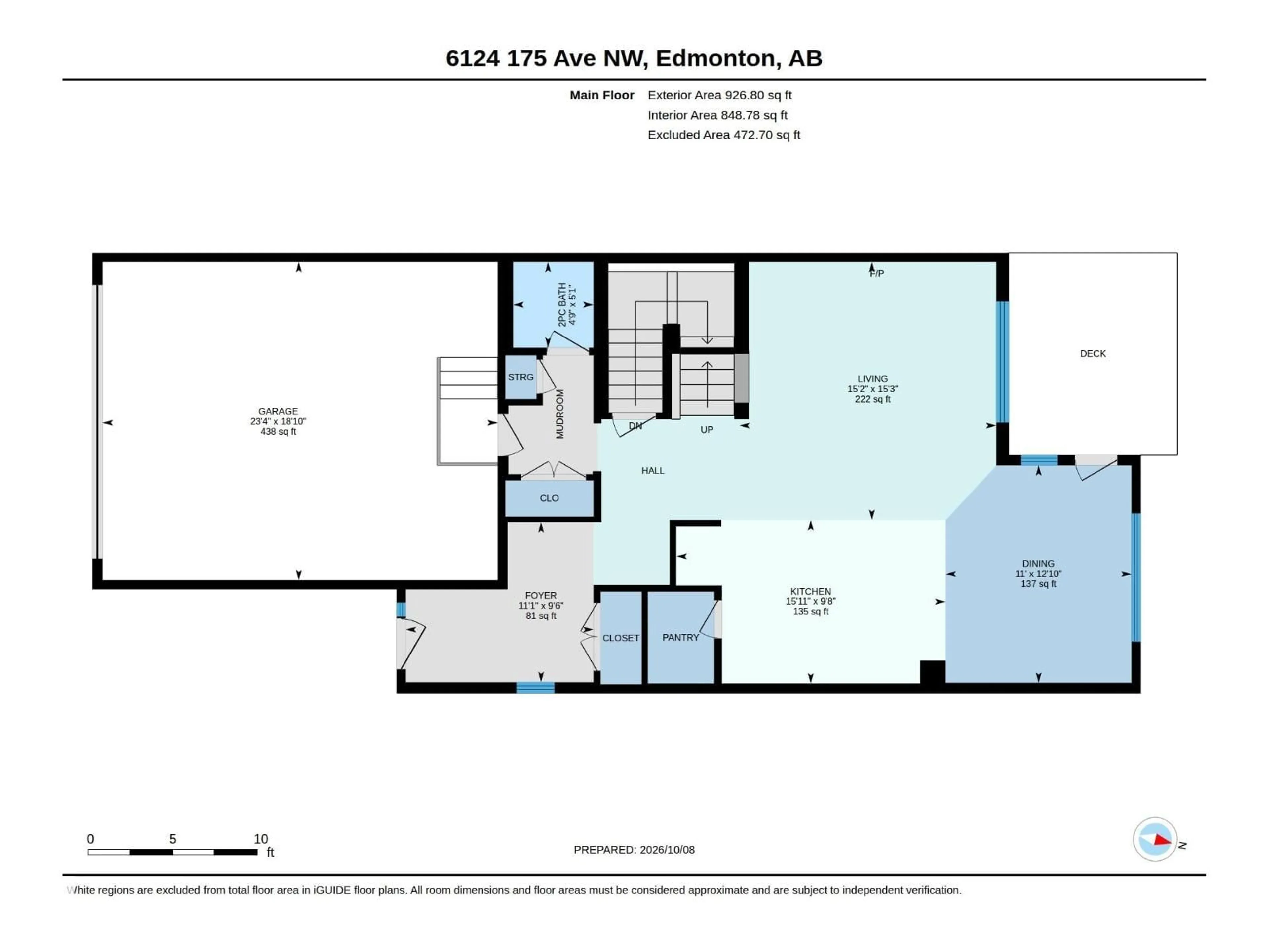 Floor plan for NW - 6124 175 AV, Edmonton Alberta T5Y3N7