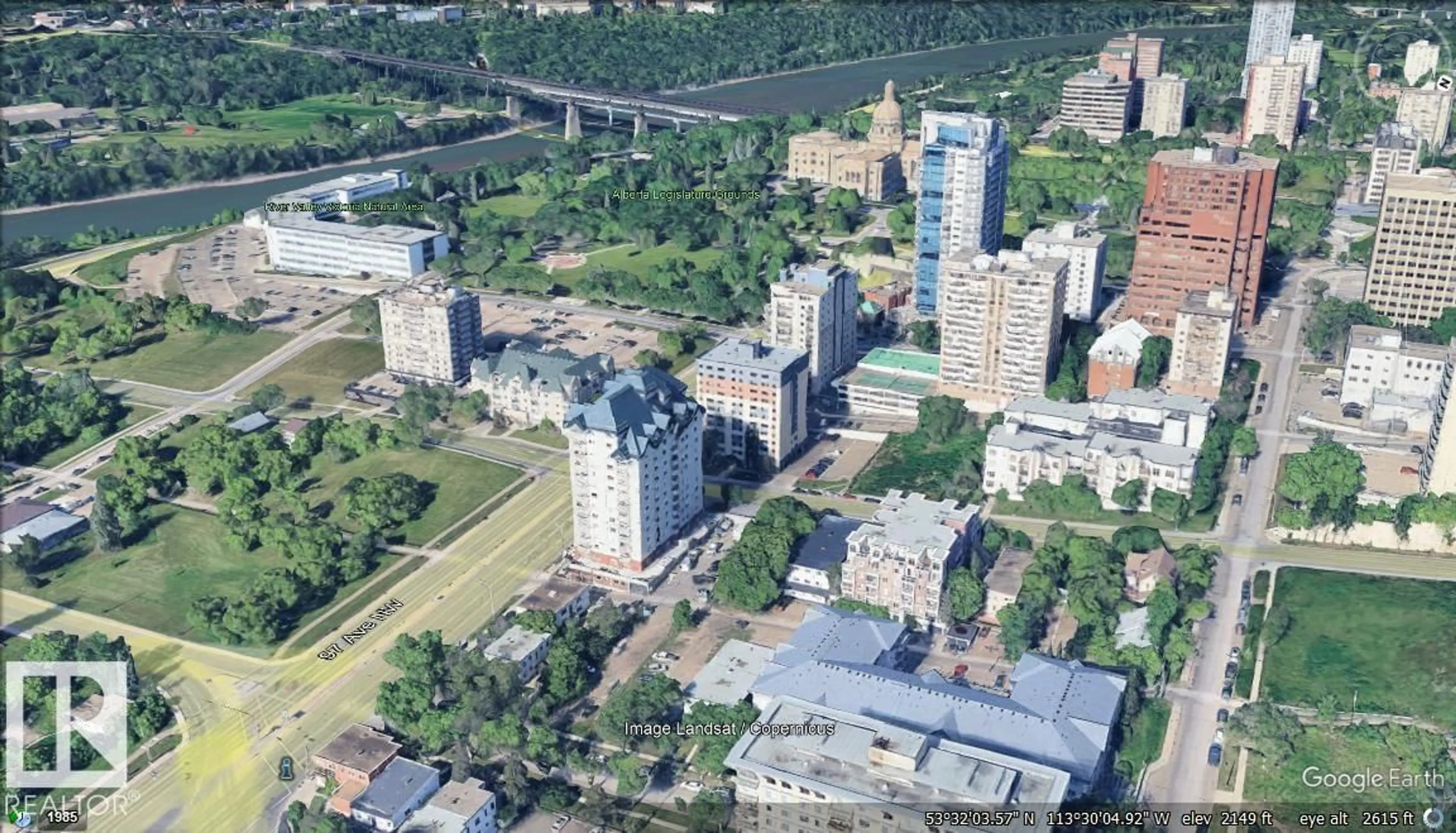 A pic from outside/outdoor area/front of a property/back of a property/a pic from drone, city buildings view from balcony for 1402 - 9707 105 ST, Edmonton Alberta T5K2Y4