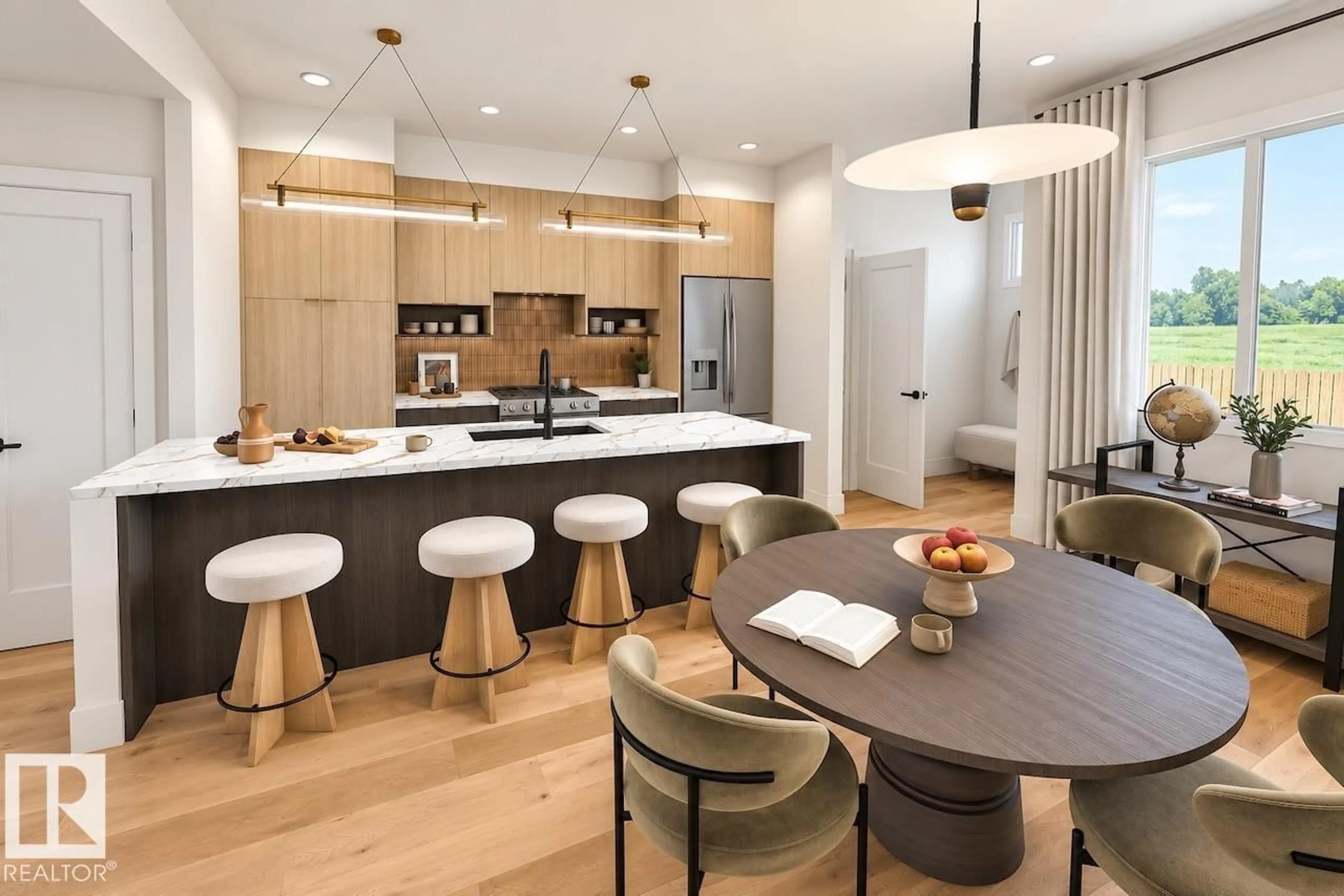 Open concept kitchen, wood/laminate floor for NW - 2215 CROSSBILL LI, Edmonton Alberta T5S0W3