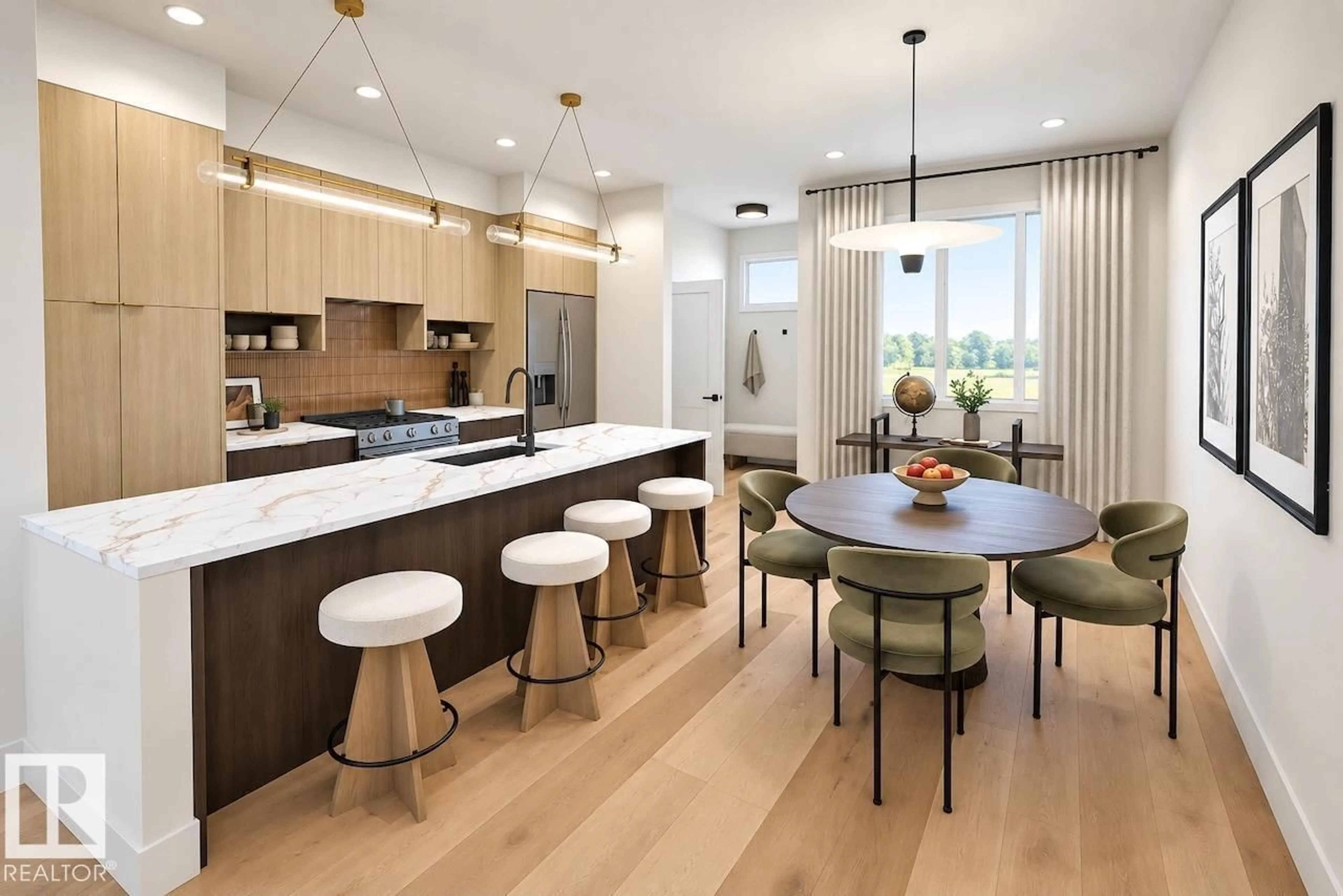 Open concept kitchen, wood/laminate floor for NW - 2215 CROSSBILL LI, Edmonton Alberta T5S0W3