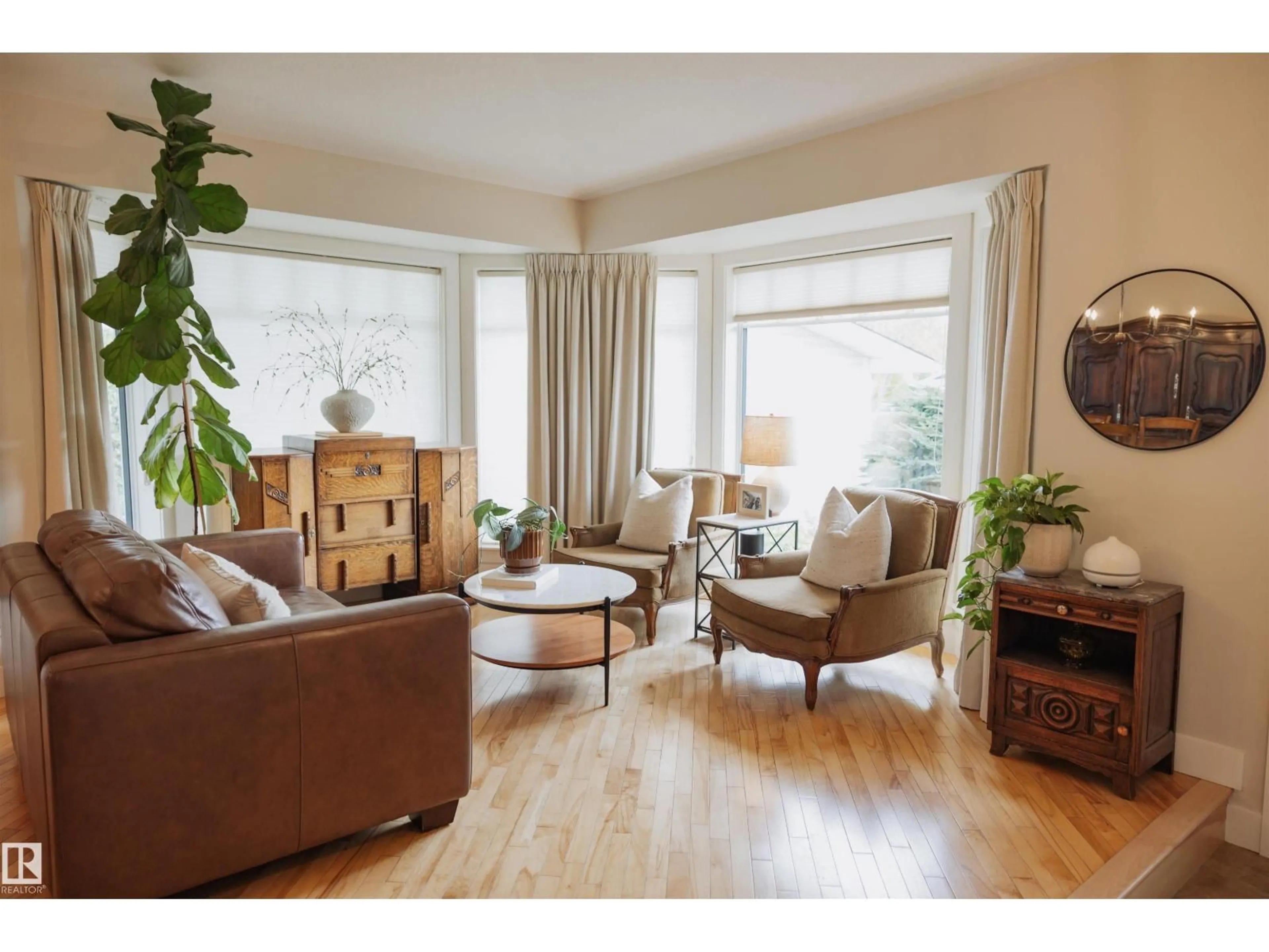 Living room with furniture, wood/laminate floor for 48 ASTER PT, Sherwood Park Alberta T8H1M6