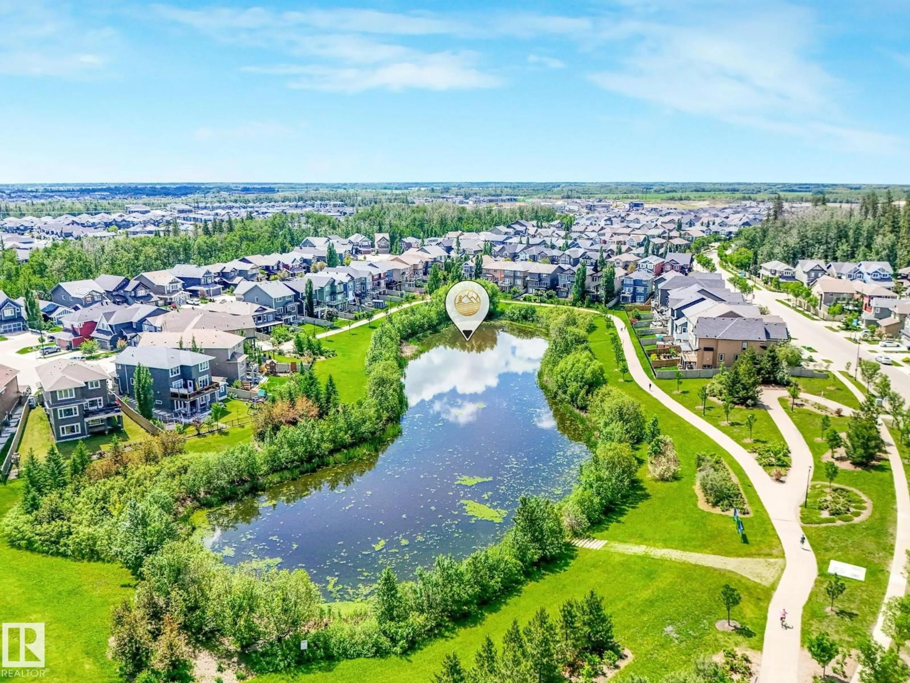 A pic from outside/outdoor area/front of a property/back of a property/a pic from drone, water/lake/river/ocean view for 7151 EDGEMONT WY, Edmonton Alberta T6M1K1