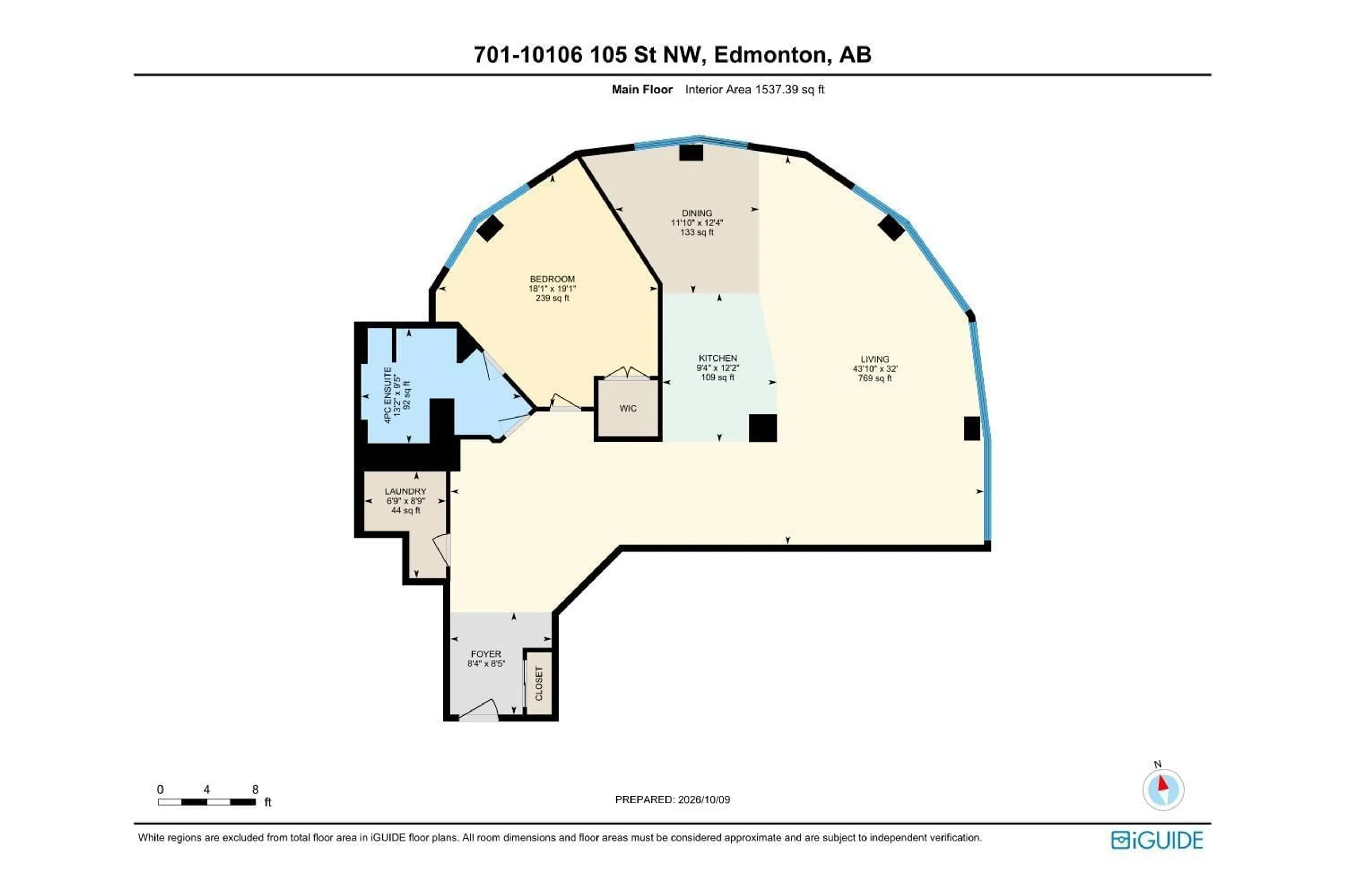 Floor plan for 701 - 10106 105 ST, Edmonton Alberta T5J5E7