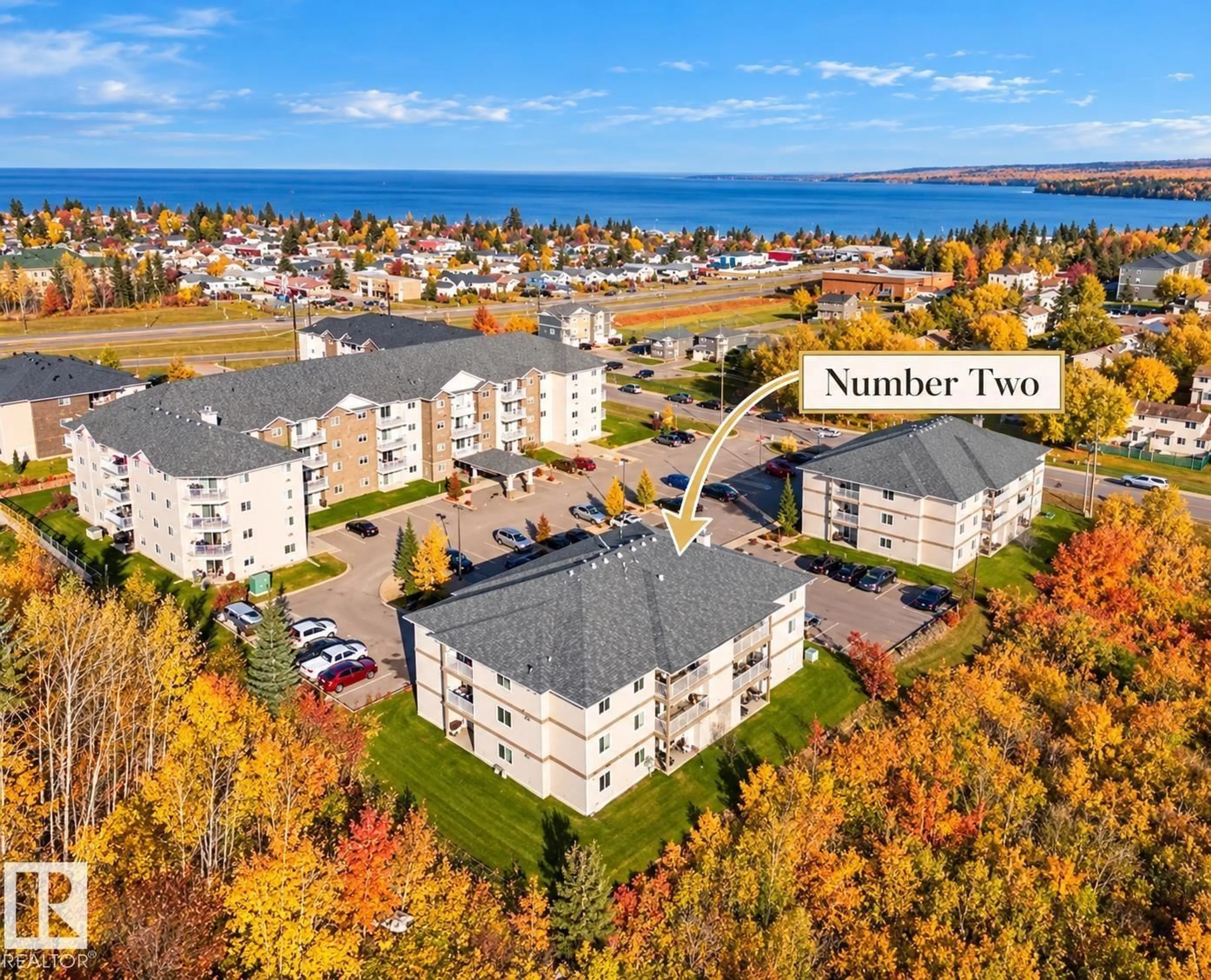 A pic from outside/outdoor area/front of a property/back of a property/a pic from drone, water/lake/river/ocean view for 901 - 2203 16 ST, Cold Lake Alberta T9M0C3