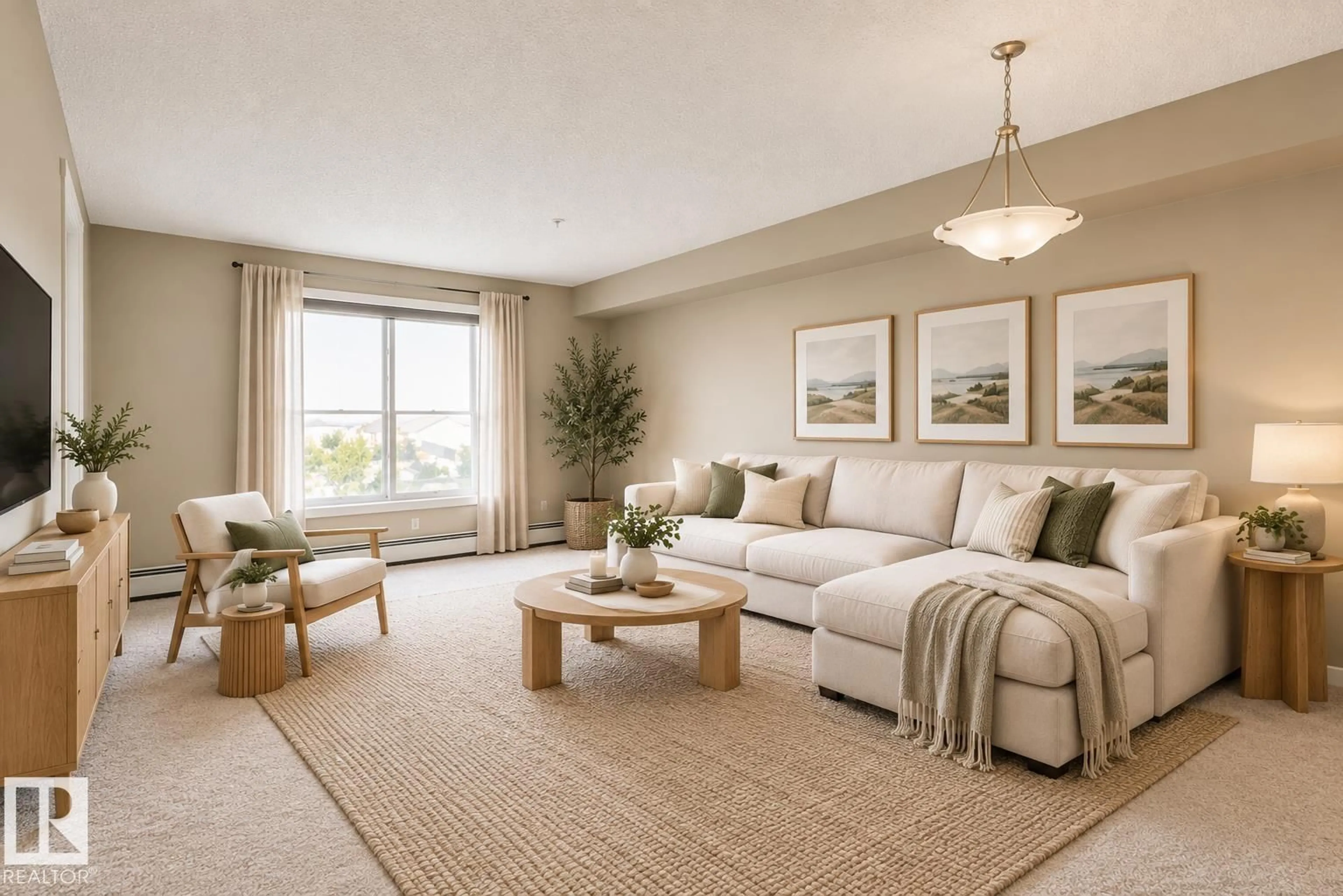 Living room with furniture, carpet floor for #320 - 1510 WATT DR, Edmonton Alberta T6X2E6