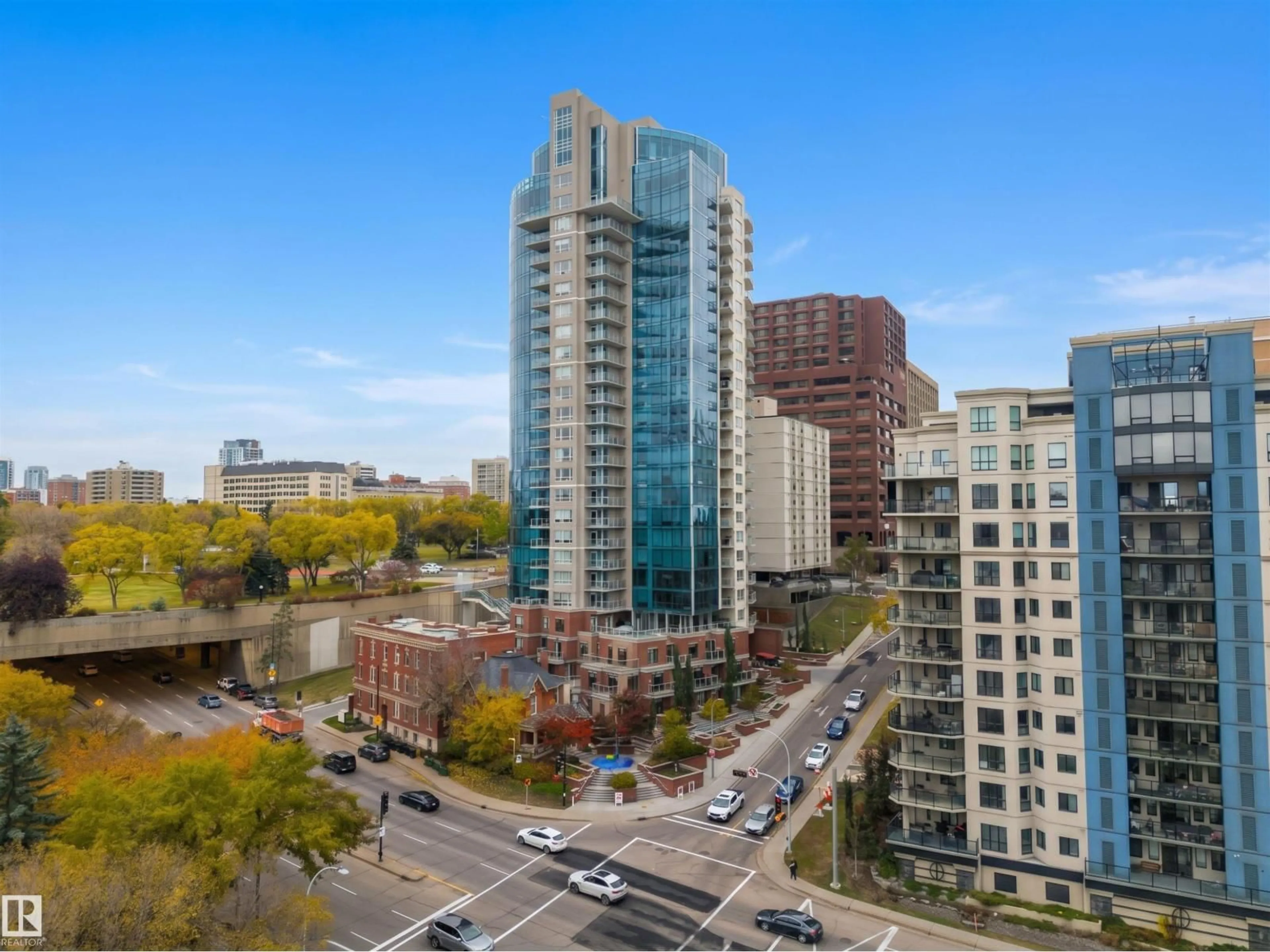 A pic from outside/outdoor area/front of a property/back of a property/a pic from drone, city buildings view from balcony for #203 - 9720 106 ST, Edmonton Alberta T5K0K8