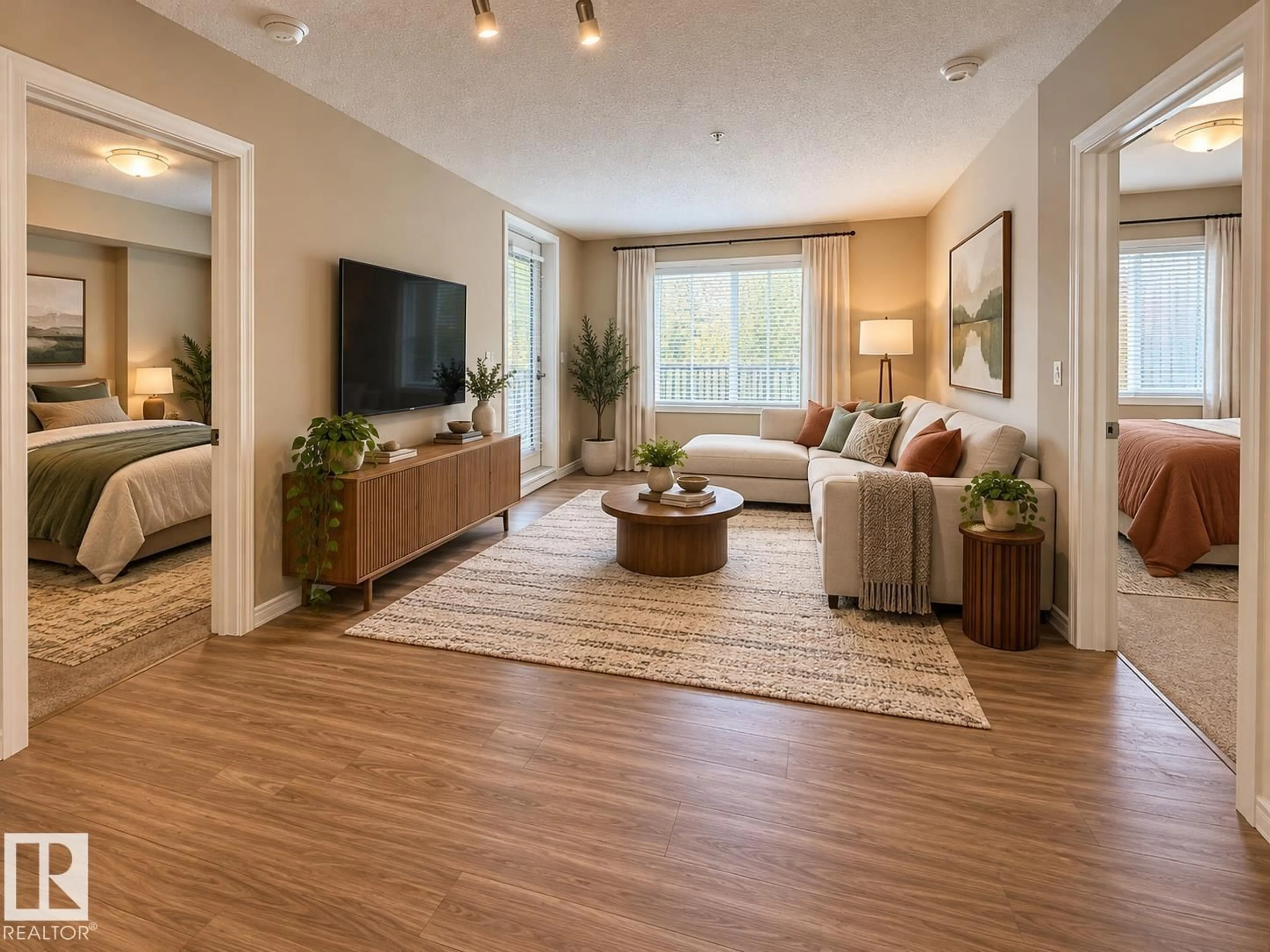 Living room with furniture, wood/laminate floor for 310 SUMMERWOOD BV, Sherwood Park Alberta T8H0C3