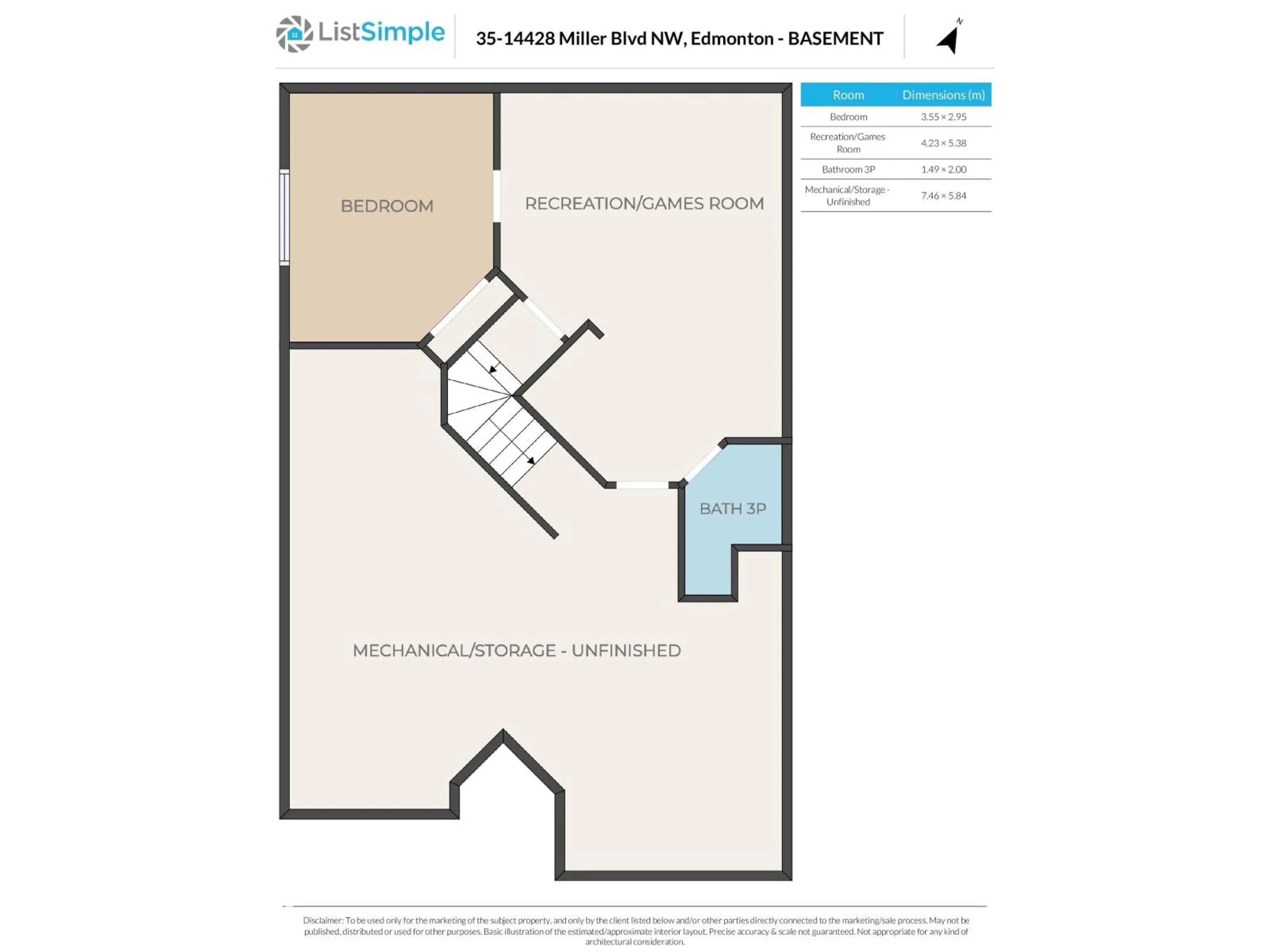 Floor plan for 35 - 14428 MILLER BV, Edmonton Alberta T5Y2Y6