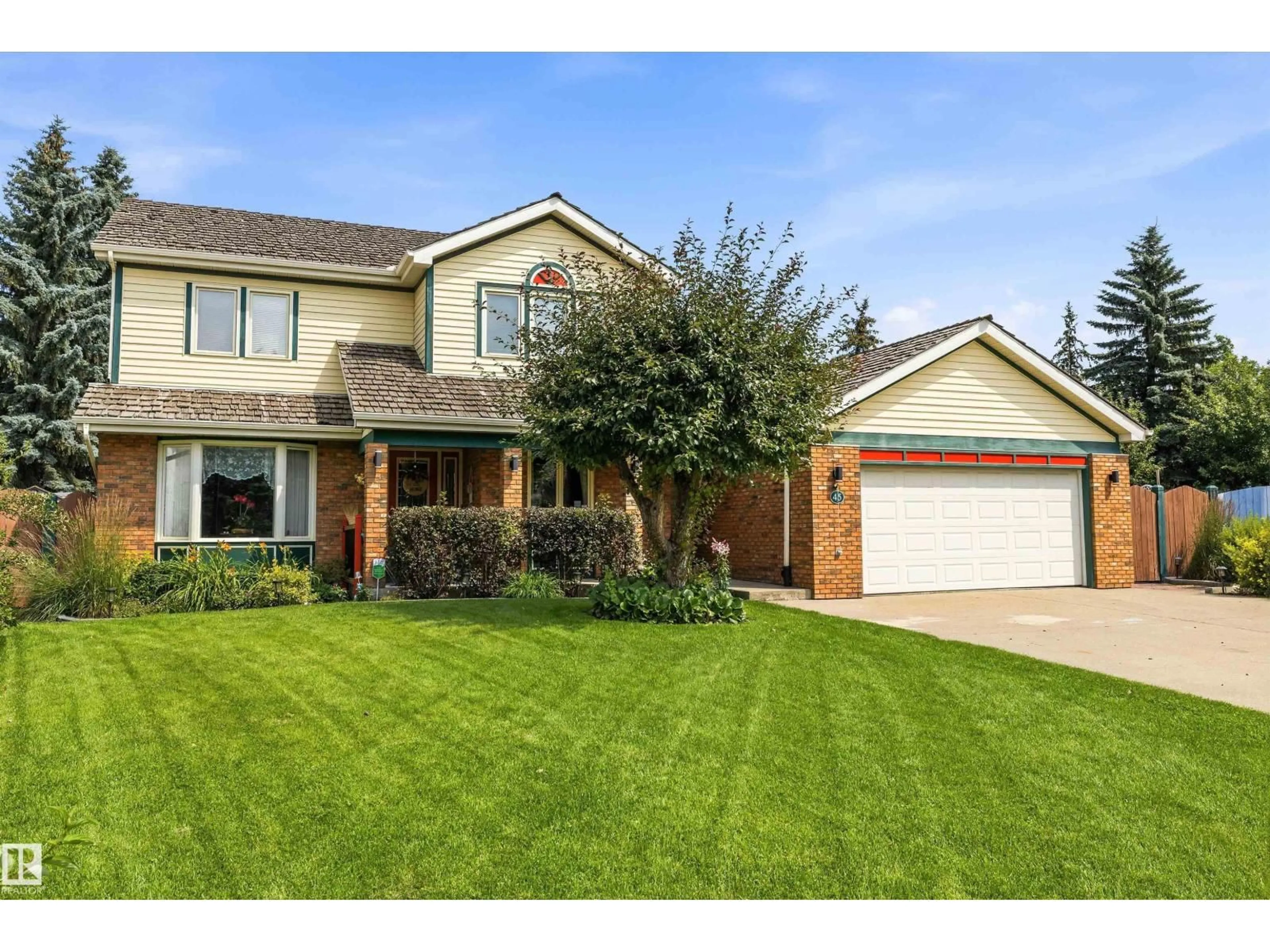 Home with brick exterior material, street for 45 BLUE QUILL CR, Edmonton Alberta T6J6C5