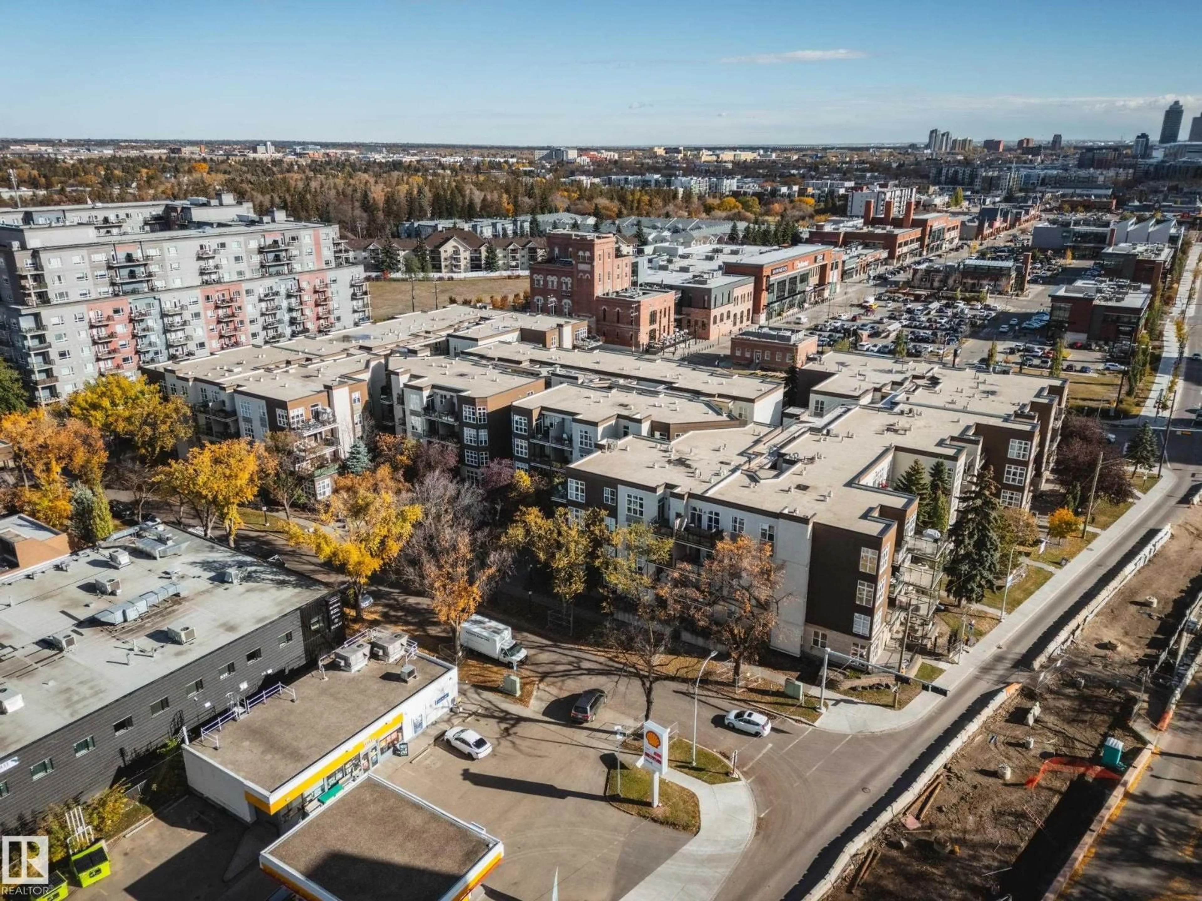 A pic from outside/outdoor area/front of a property/back of a property/a pic from drone, city buildings view from balcony for 201 - 10411 122 ST, Edmonton Alberta T5N4C2
