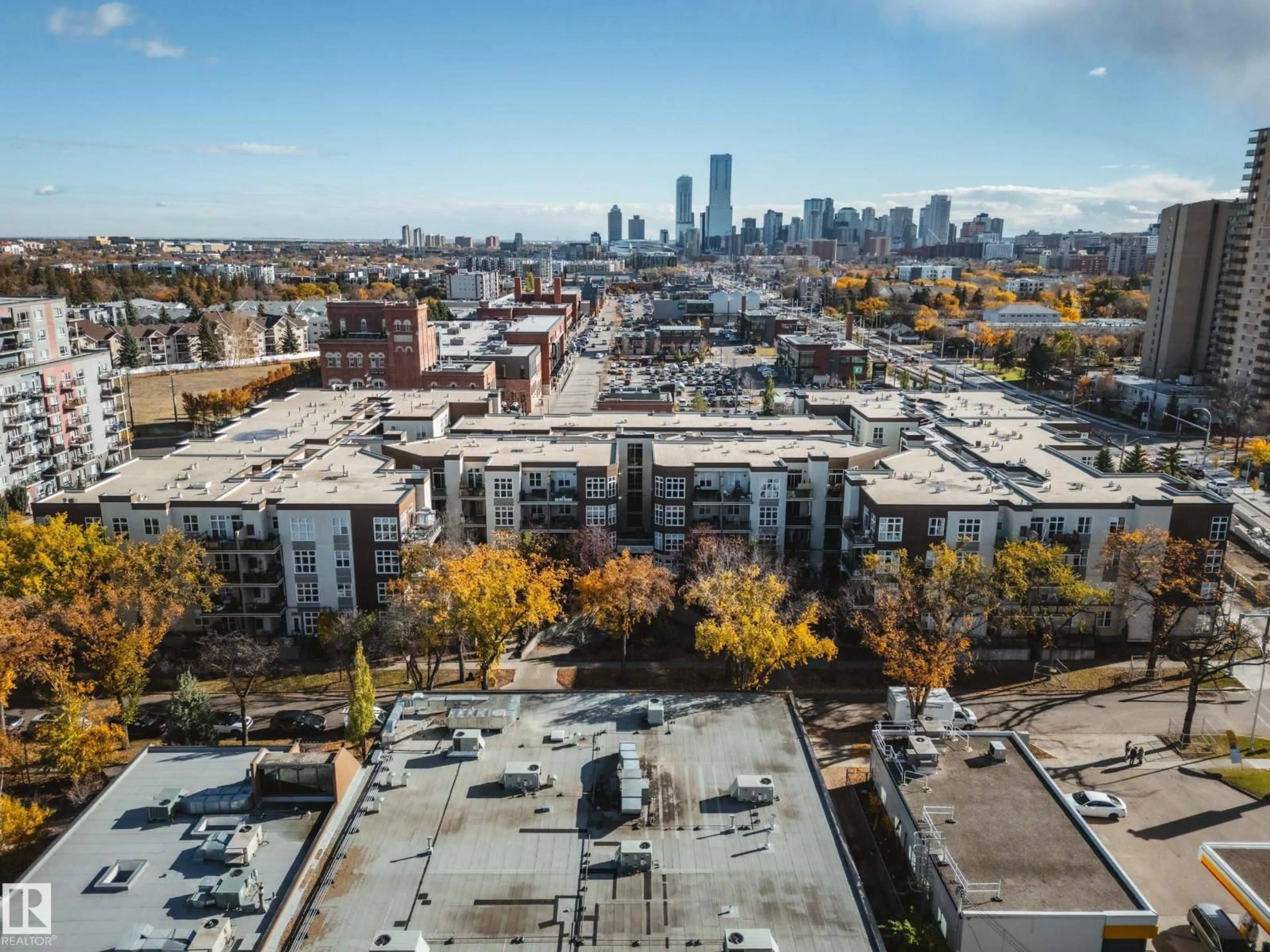 A pic from outside/outdoor area/front of a property/back of a property/a pic from drone, city buildings view from balcony for 201 - 10411 122 ST, Edmonton Alberta T5N4C2