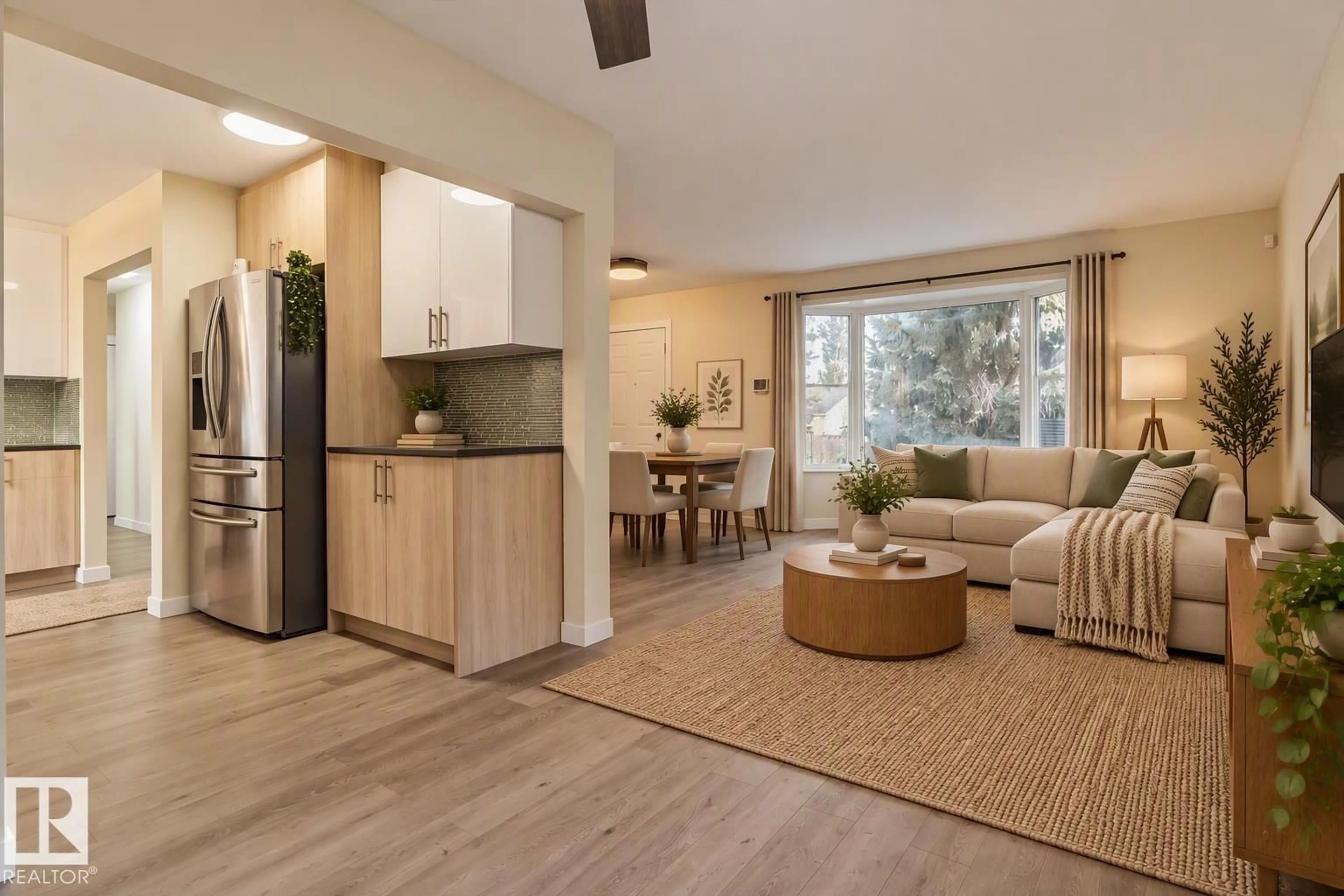 Open concept kitchen, wood/laminate floor for NW - 10522 163 ST, Edmonton Alberta T5P3P1