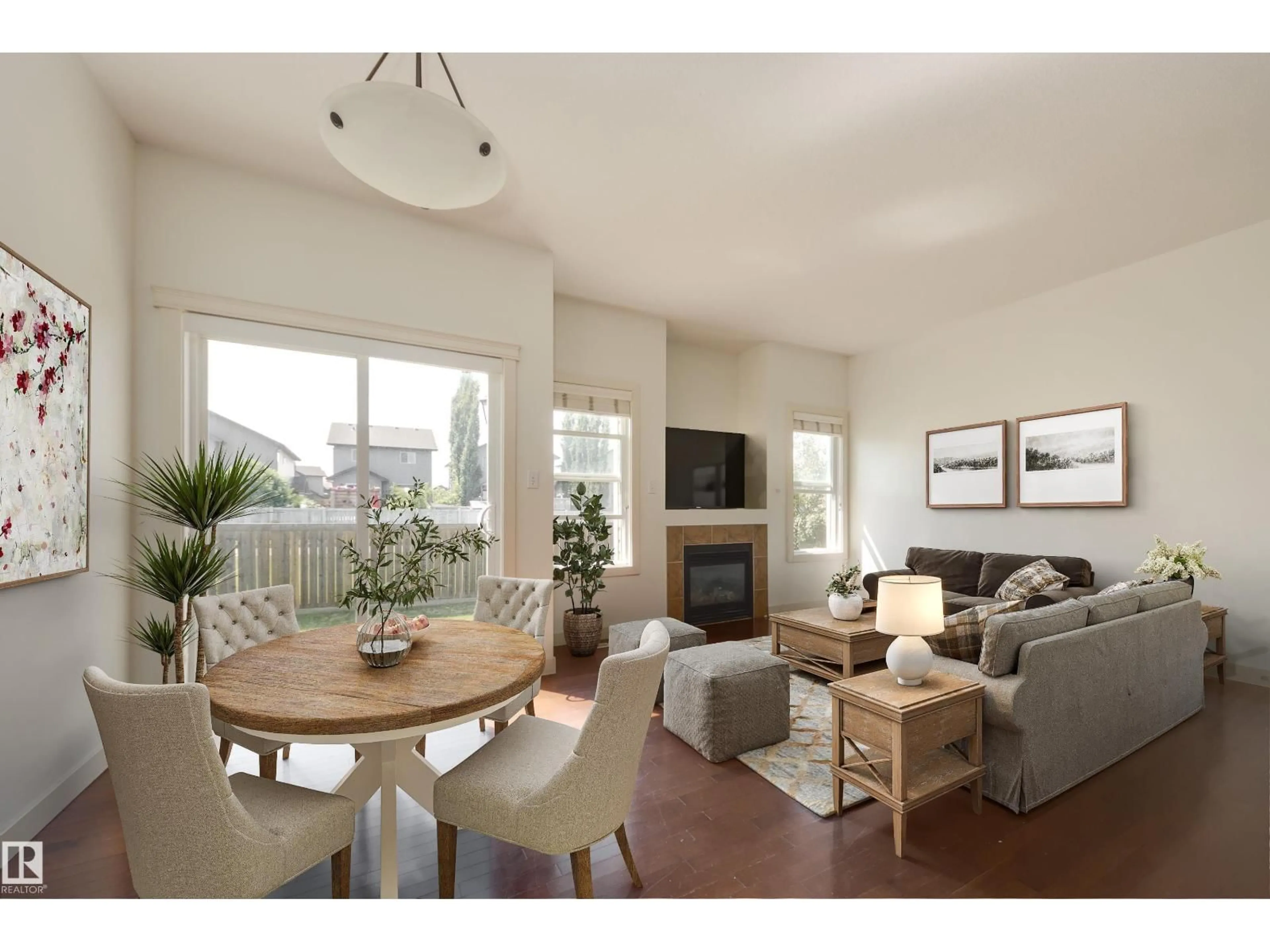 Living room with furniture, wood/laminate floor for 101 SANDSTONE ES, Stony Plain Alberta T7Z0E2