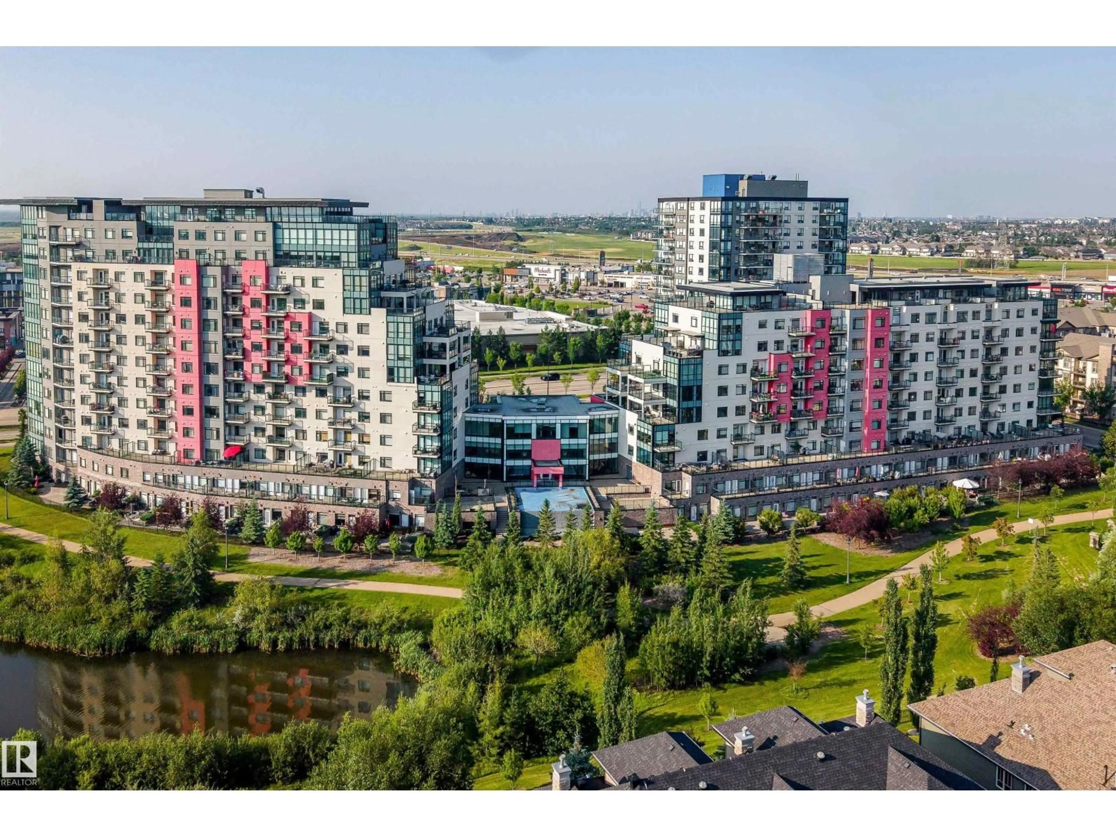 A pic from outside/outdoor area/front of a property/back of a property/a pic from drone, city buildings view from balcony for #1023 - 1023 WINDERMERE BV, Edmonton Alberta T6W2K4