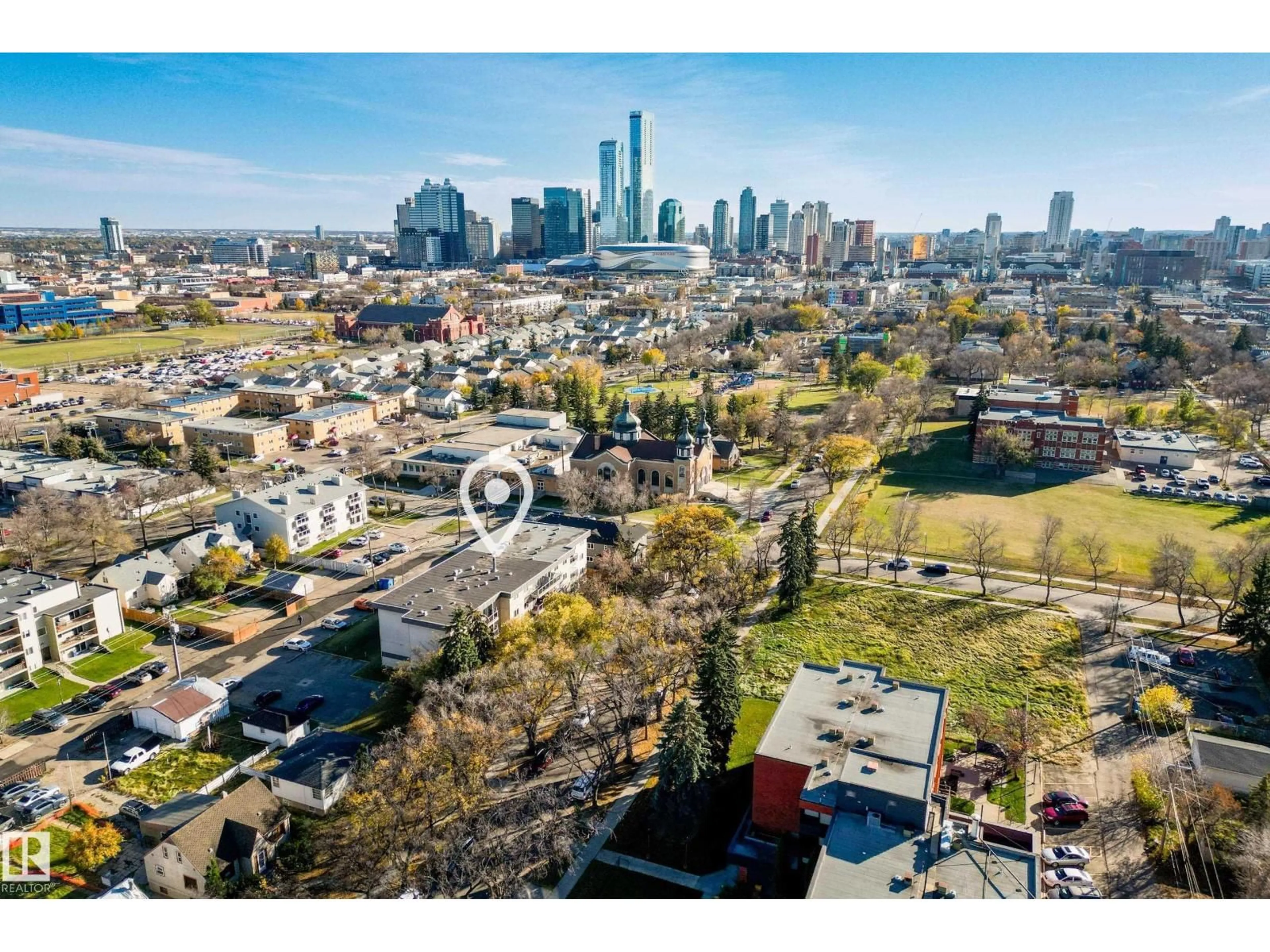 A pic from outside/outdoor area/front of a property/back of a property/a pic from drone, city buildings view from balcony for #406 - 11019 107 ST, Edmonton Alberta T5H2Z6