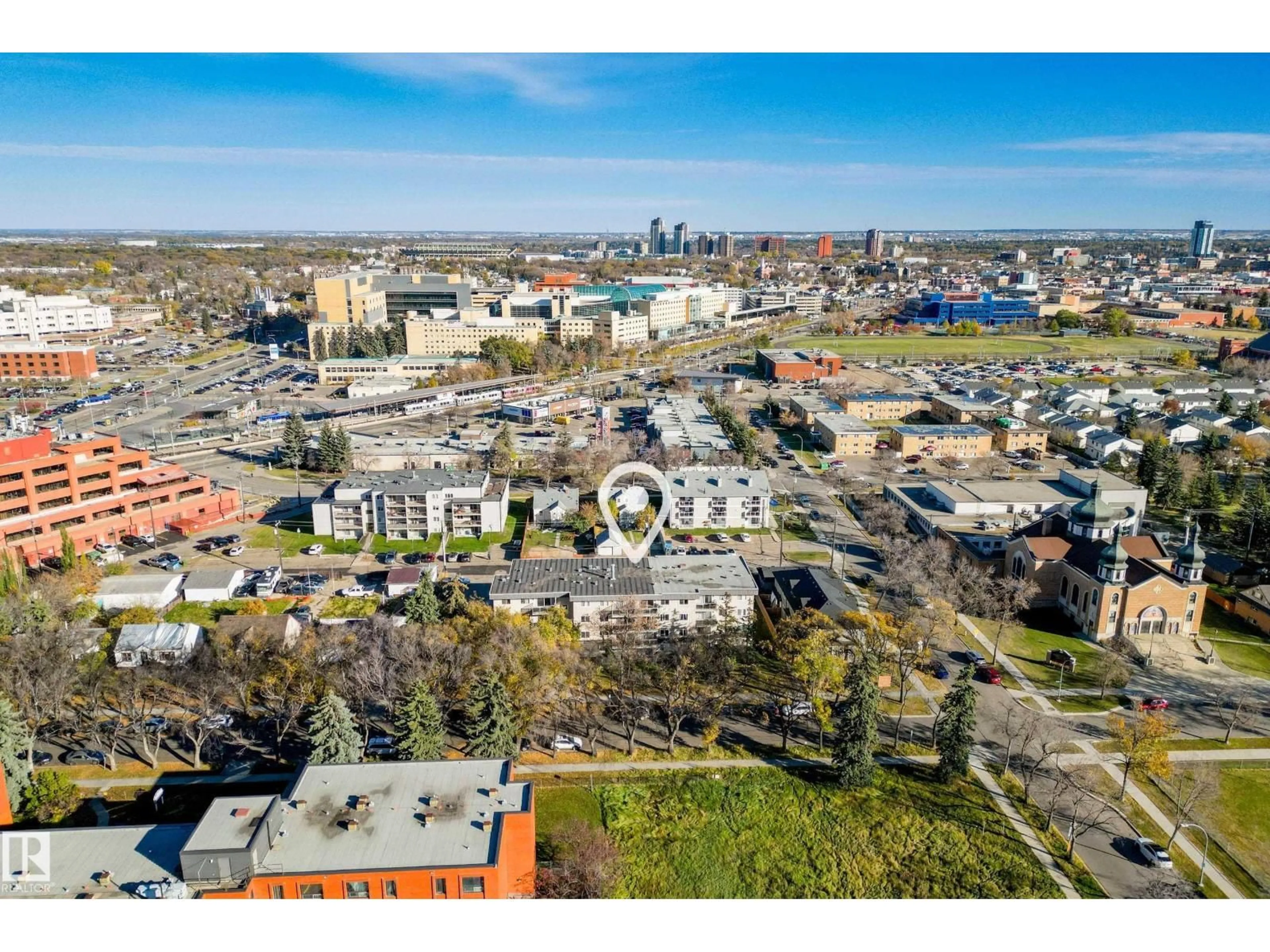 A pic from outside/outdoor area/front of a property/back of a property/a pic from drone, city buildings view from balcony for #406 - 11019 107 ST, Edmonton Alberta T5H2Z6