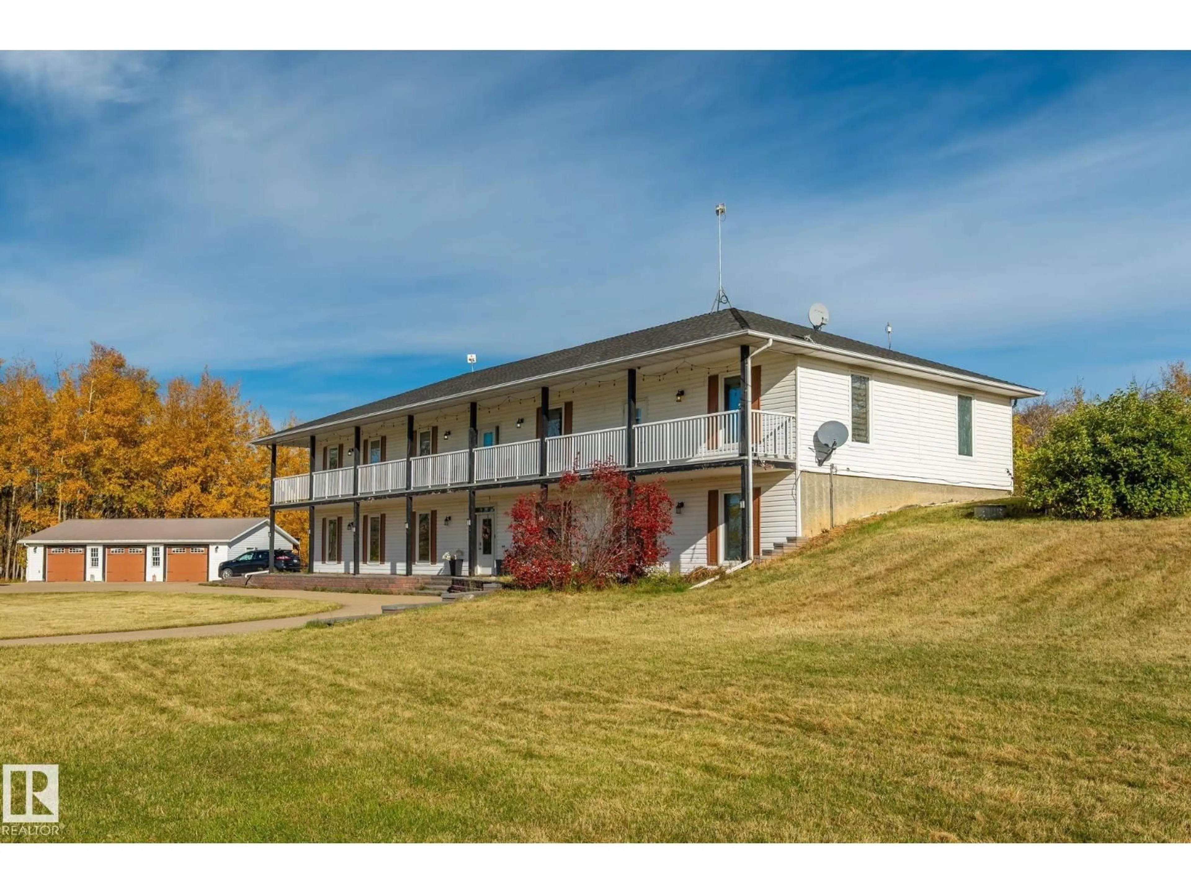 A pic from outside/outdoor area/front of a property/back of a property/a pic from drone, building for 23450 TWP RD 505, Rural Leduc County Alberta T4X0S1