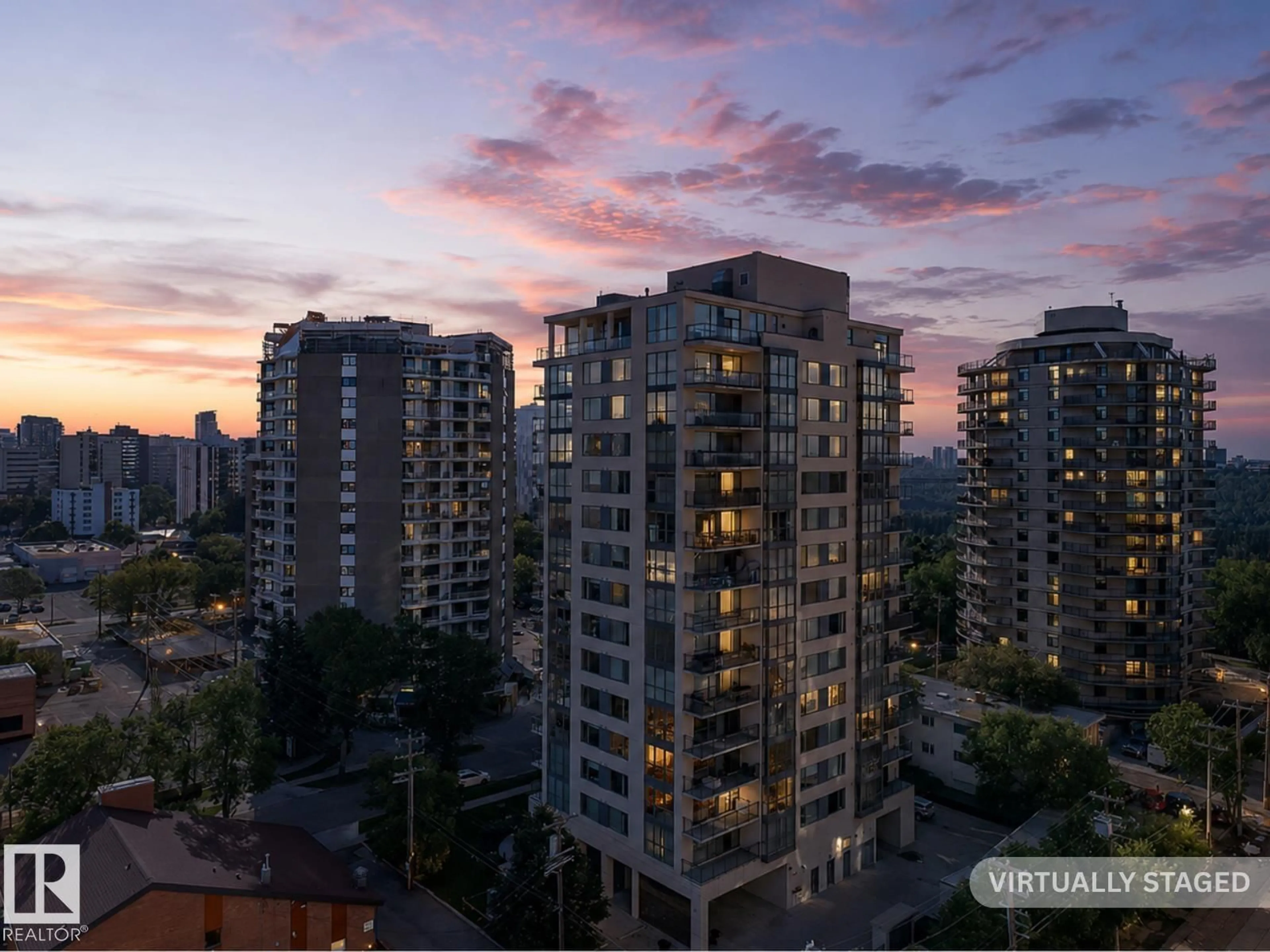 A pic from outside/outdoor area/front of a property/back of a property/a pic from drone, city buildings view from balcony for #203 - 10046 117 ST, Edmonton Alberta T5K1X2