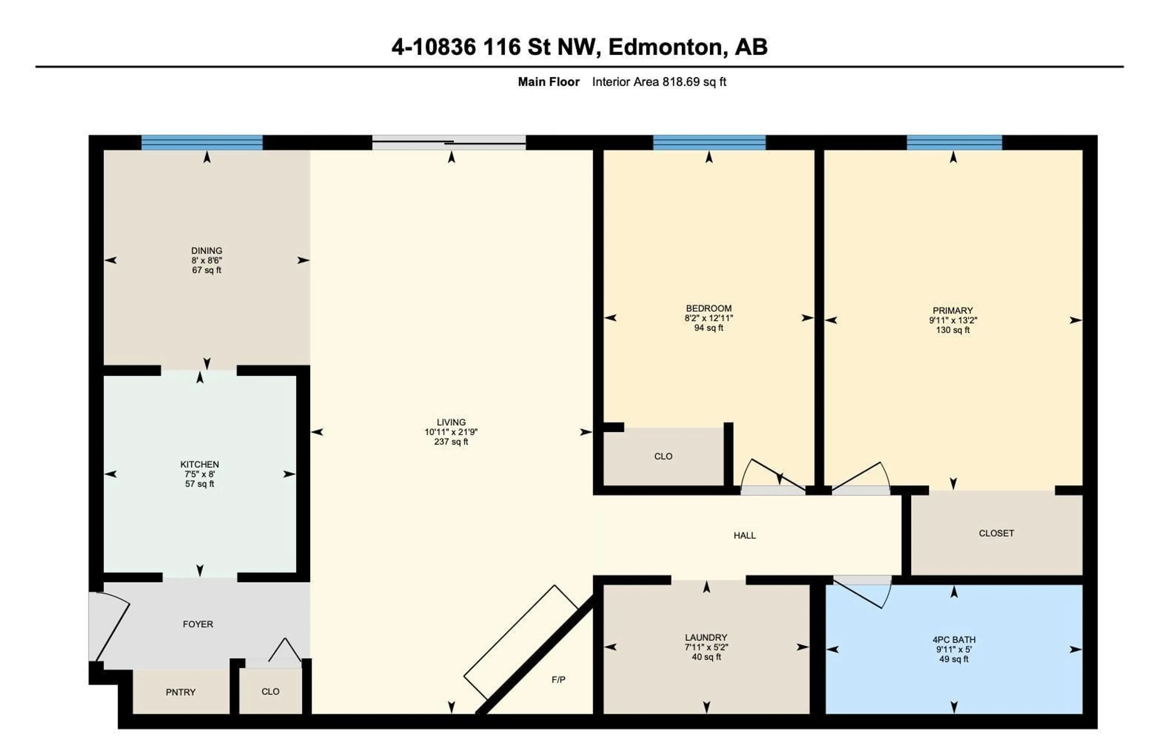 Floor plan for #4 - 10836 116 ST, Edmonton Alberta T5H3M5