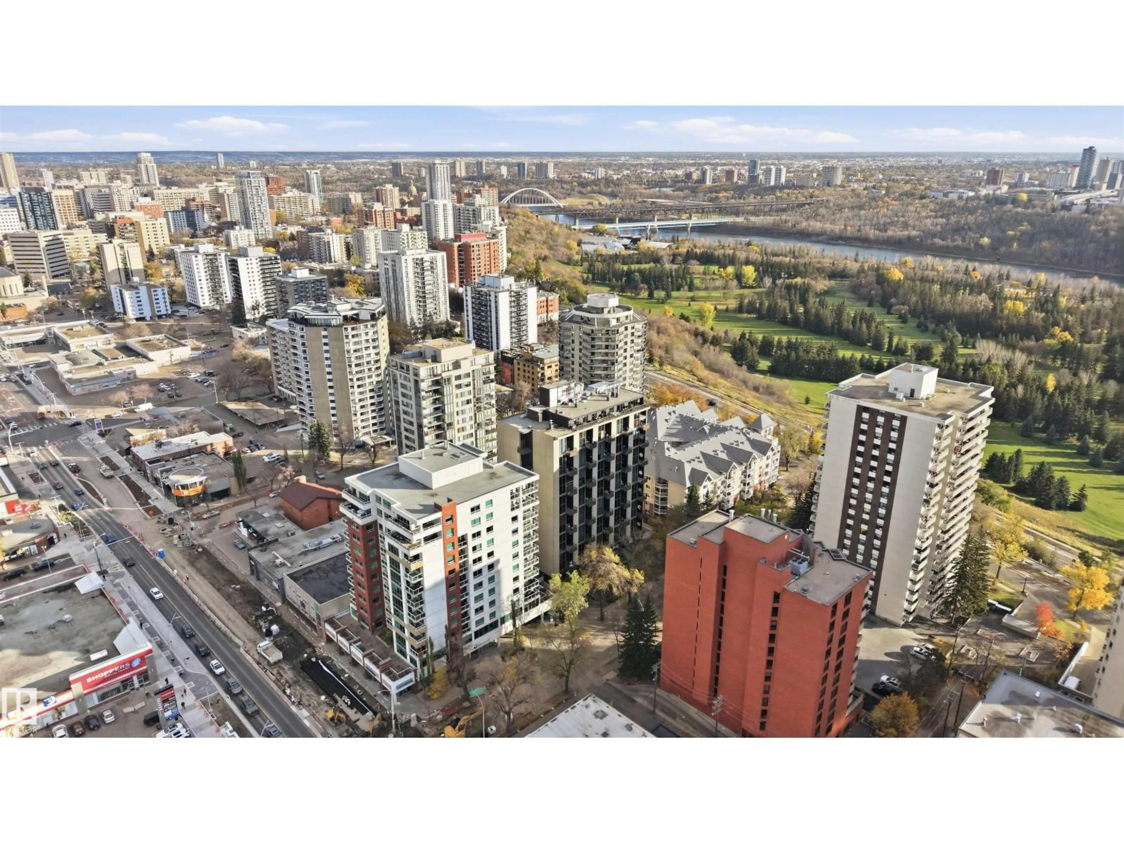 A pic from outside/outdoor area/front of a property/back of a property/a pic from drone, city buildings view from balcony for #407 - 10045 118 ST, Edmonton Alberta T5K2K2