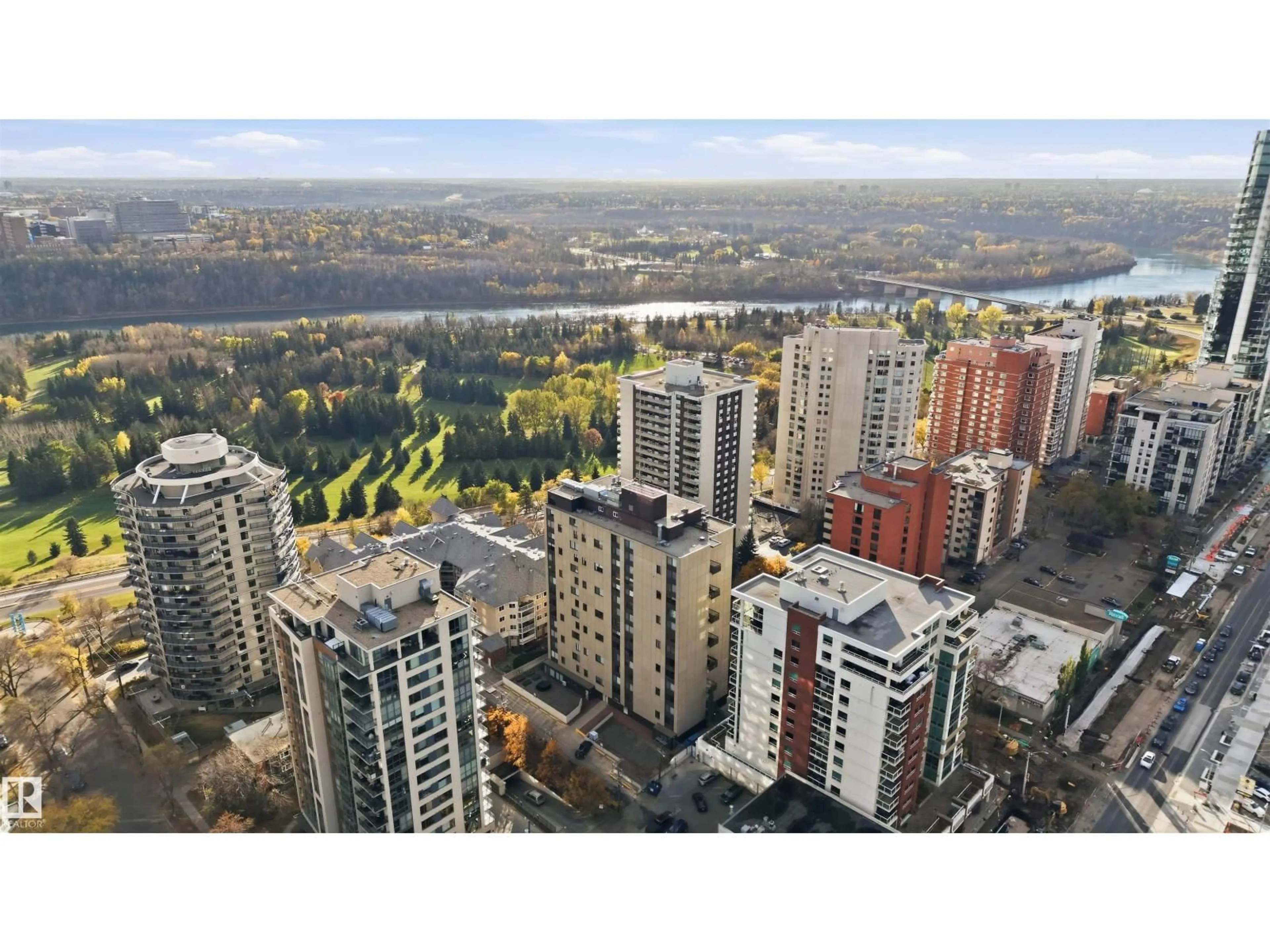 A pic from outside/outdoor area/front of a property/back of a property/a pic from drone, city buildings view from balcony for #407 - 10045 118 ST, Edmonton Alberta T5K2K2