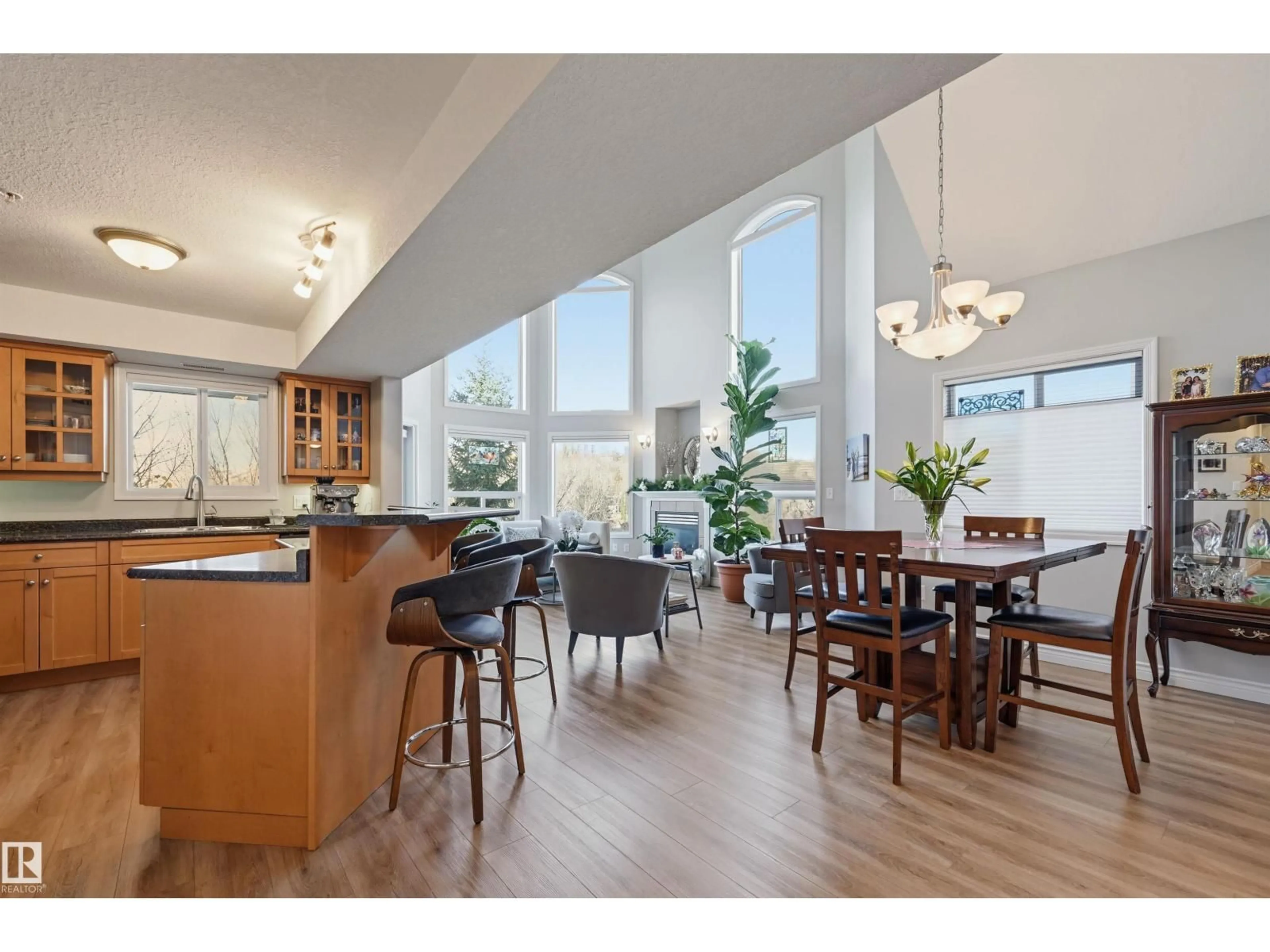 Open concept kitchen, wood/laminate floor for 427 - 9008 99 AV, Edmonton Alberta T5H4M6