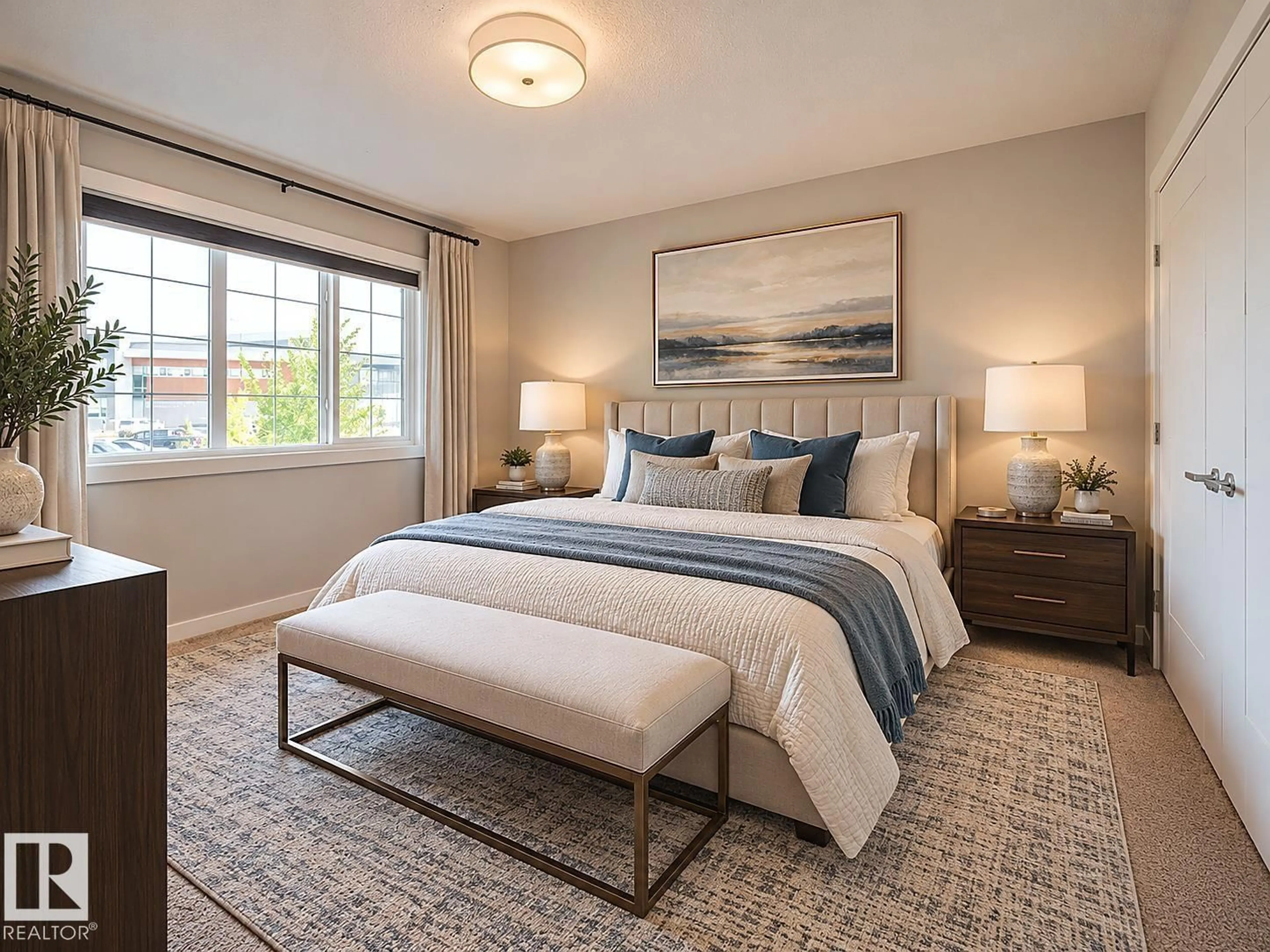 Bedroom with bed, carpet floor for 2211 16 AV, Edmonton Alberta T6T2B8