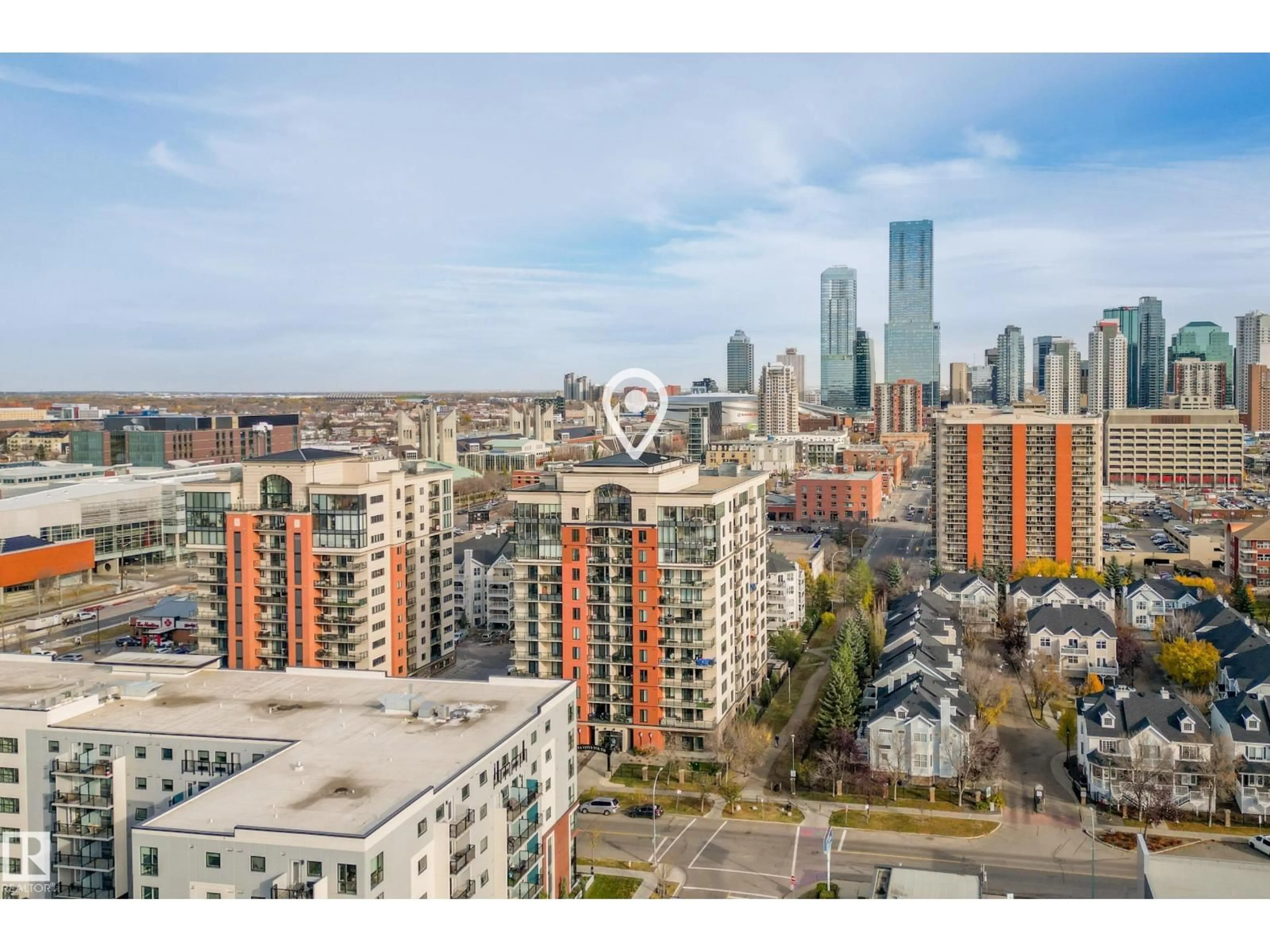A pic from outside/outdoor area/front of a property/back of a property/a pic from drone, city buildings view from balcony for 1006 - 1006 111 ST NW, Edmonton Alberta T5K0C6