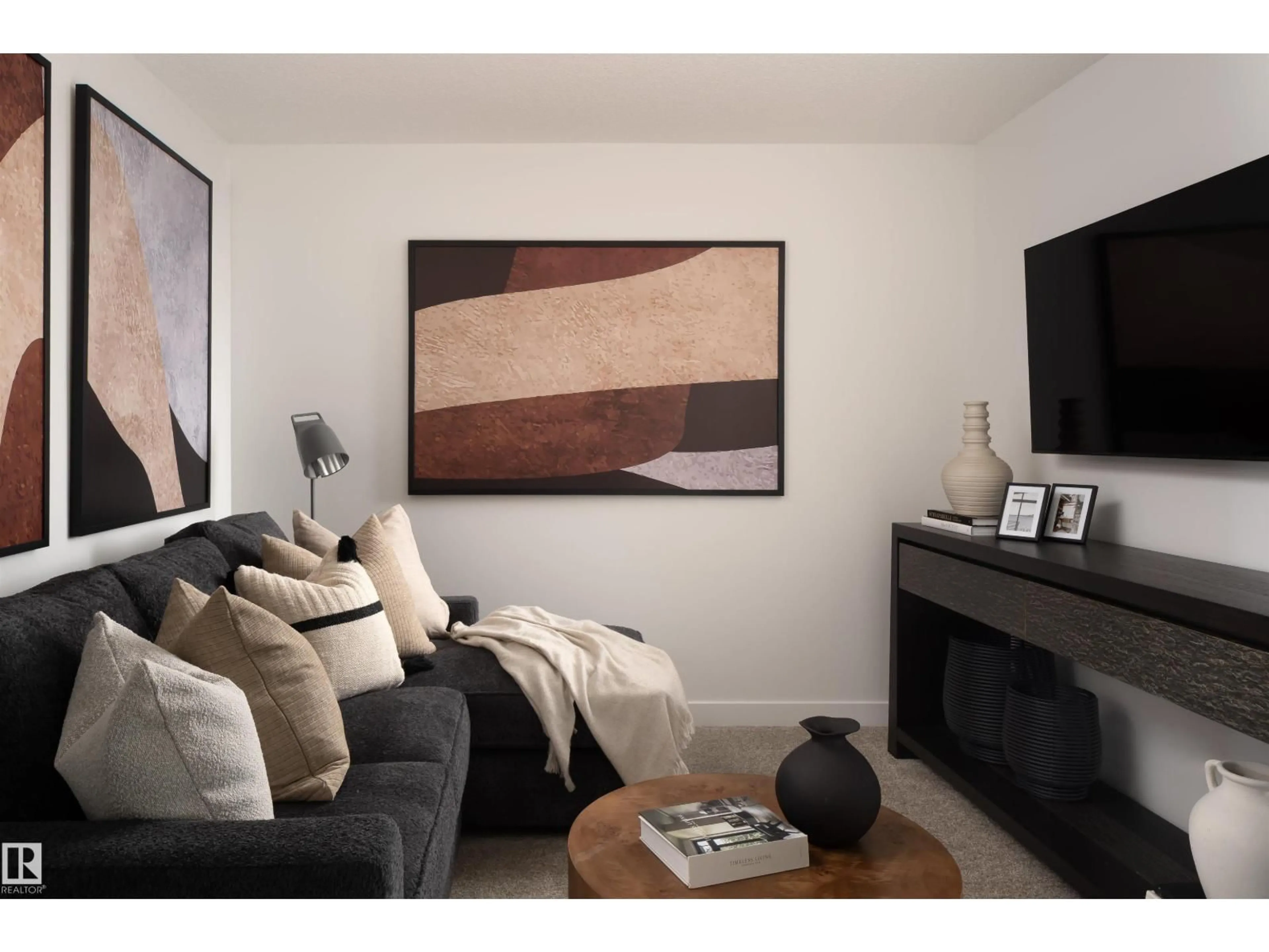 Living room with furniture, wood/laminate floor for SW - 1038 CRISTALL CR, Edmonton Alberta T6W5S6